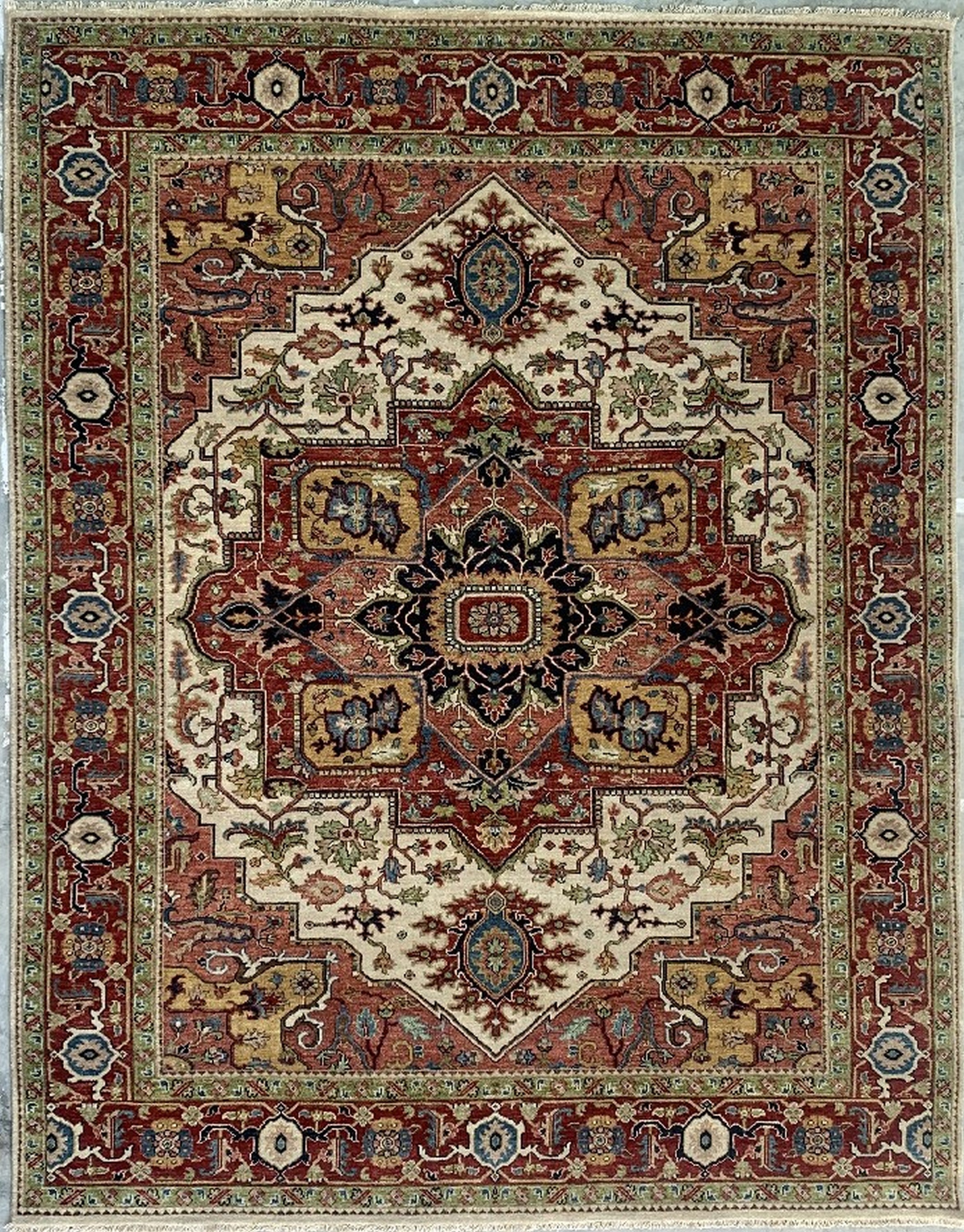 EORC Beige/Red Hand Knotted Wool Heriz Serapi Rug