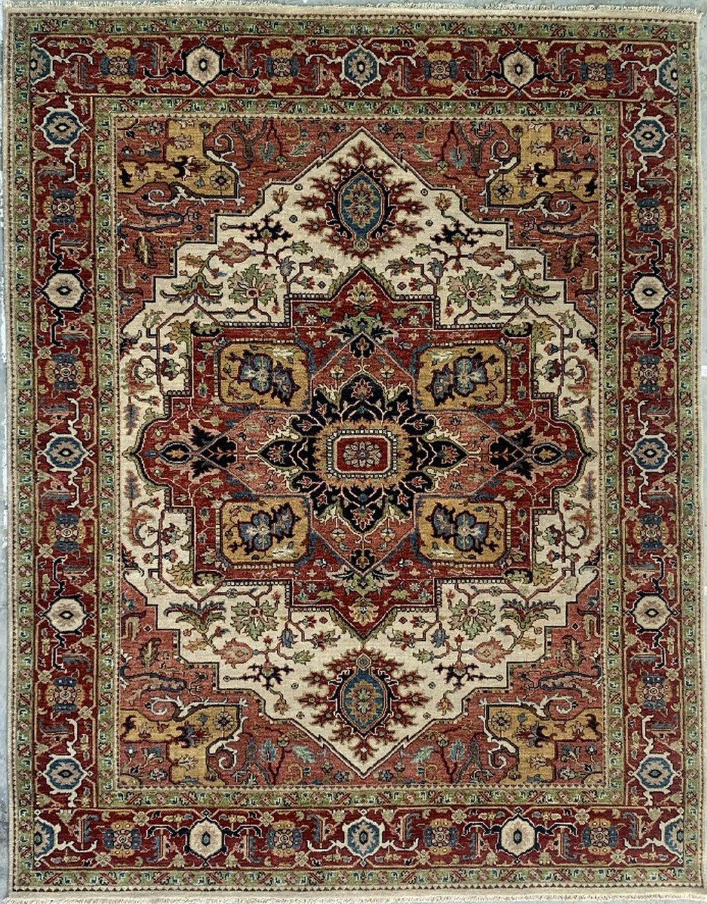 EORC Beige/Red Hand Knotted Wool Heriz Serapi Rug