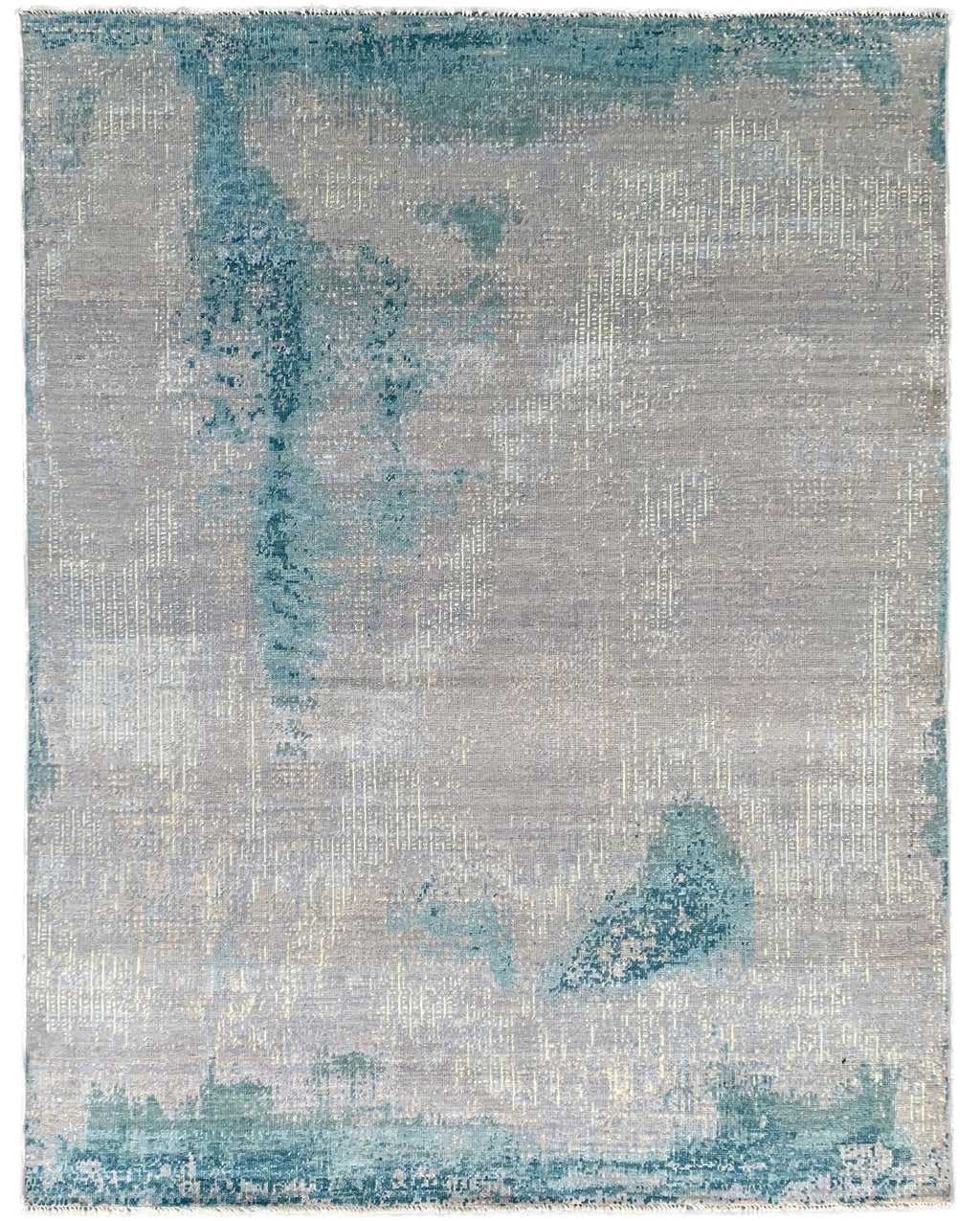 EORC Gray/Aqua Hand Knotted Wool Knot Rug