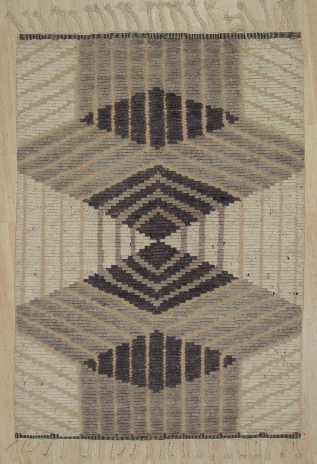 EORC Beige Hand Knotted Wool Knot Rug