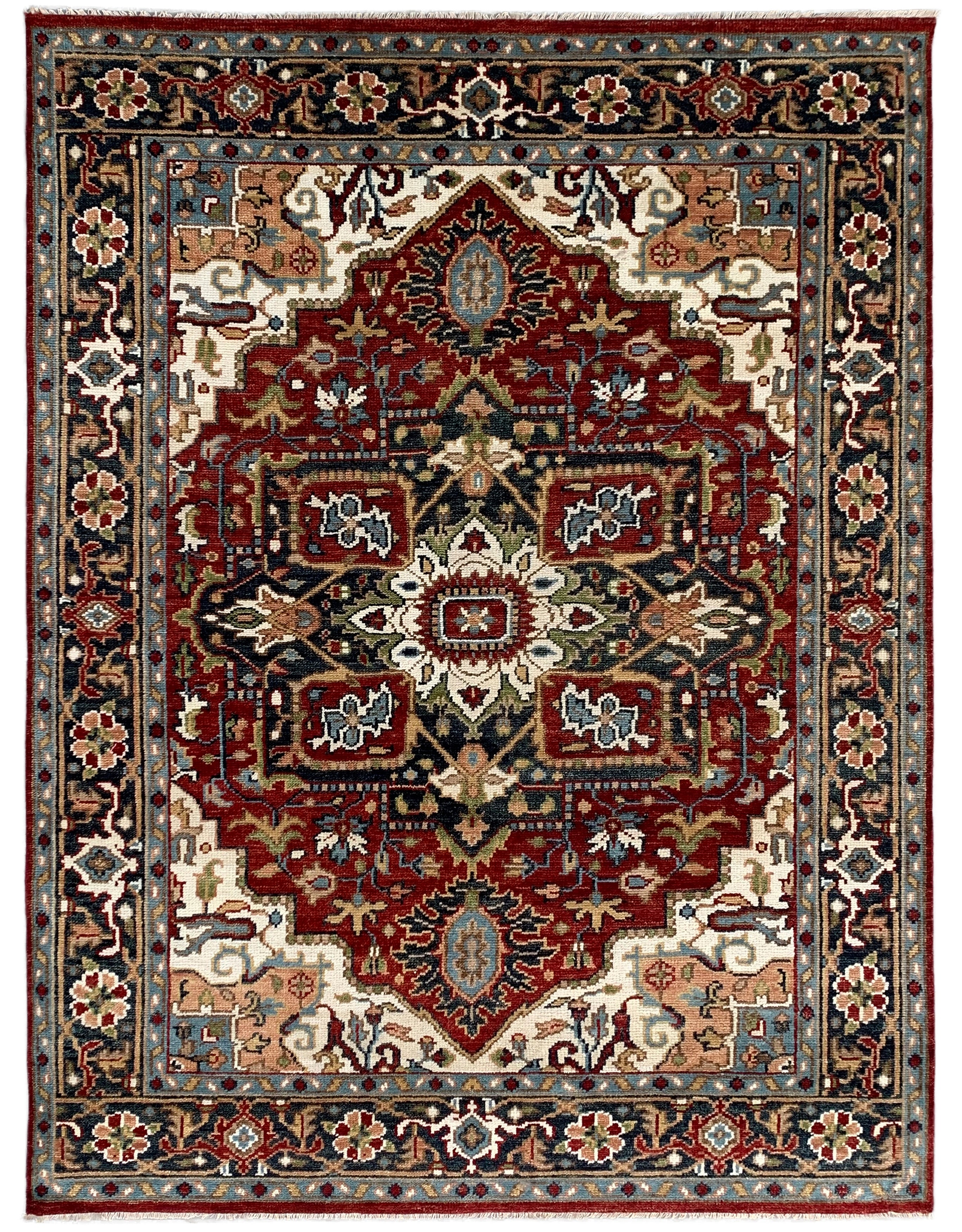 EORC Red/Navy Hand Knotted Wool Heriz Serapi Rug
