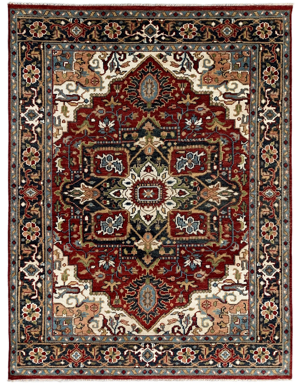 EORC Red/Navy Hand Knotted Wool Heriz Serapi Rug
