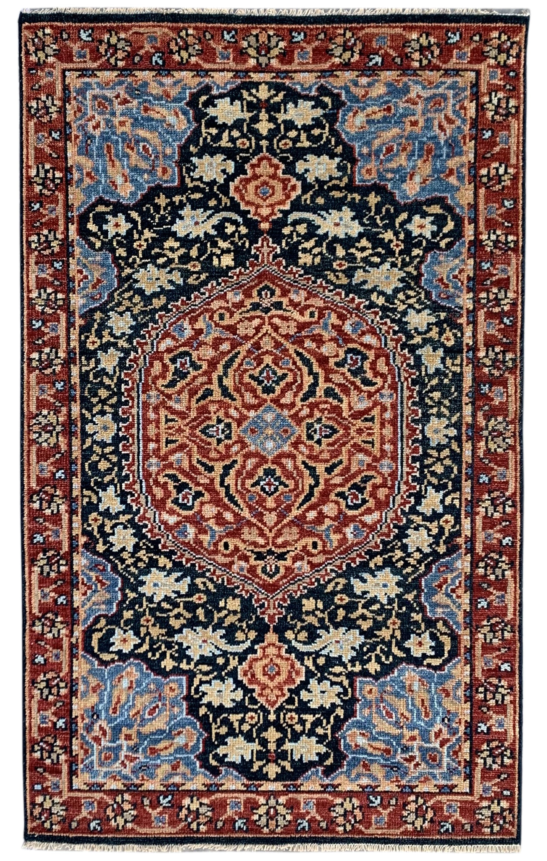 EORC Navy/Red Hand Knotted Wool Oushak Rug