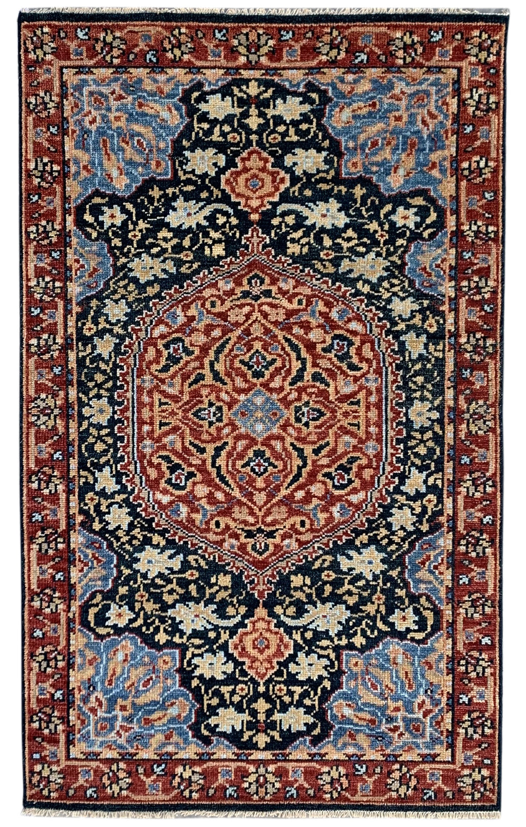 EORC Navy/Red Hand Knotted Wool Oushak Rug