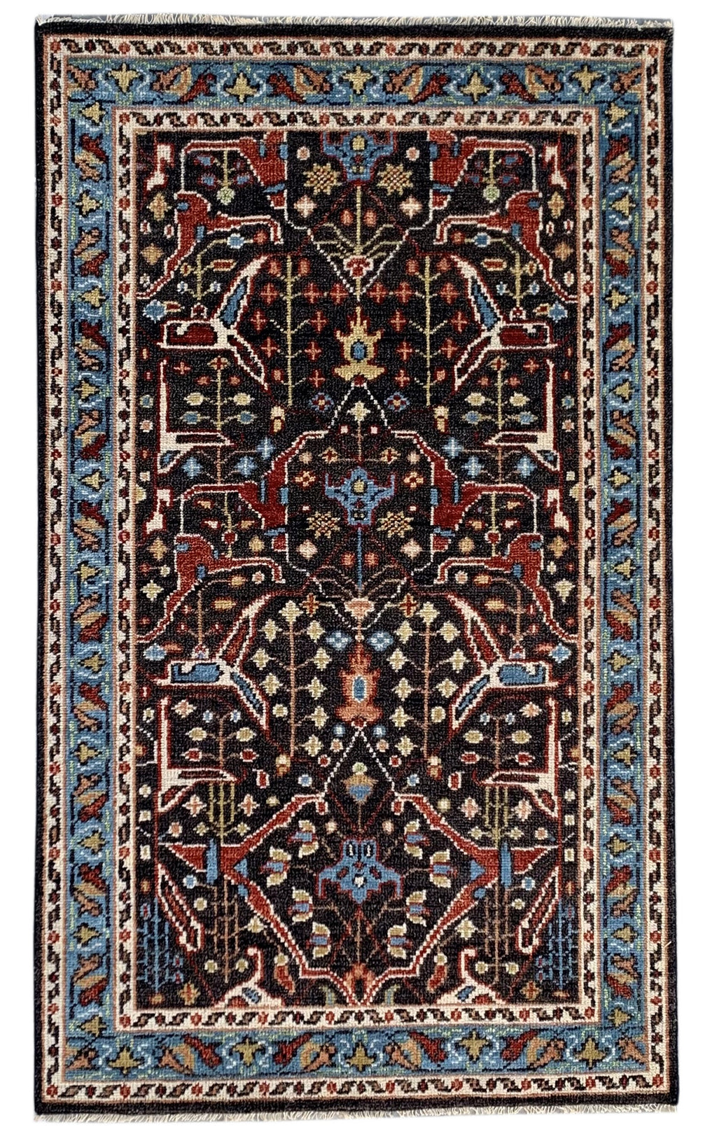 EORC Brown/Blue Hand Knotted Wool Bidjar Collection Rug