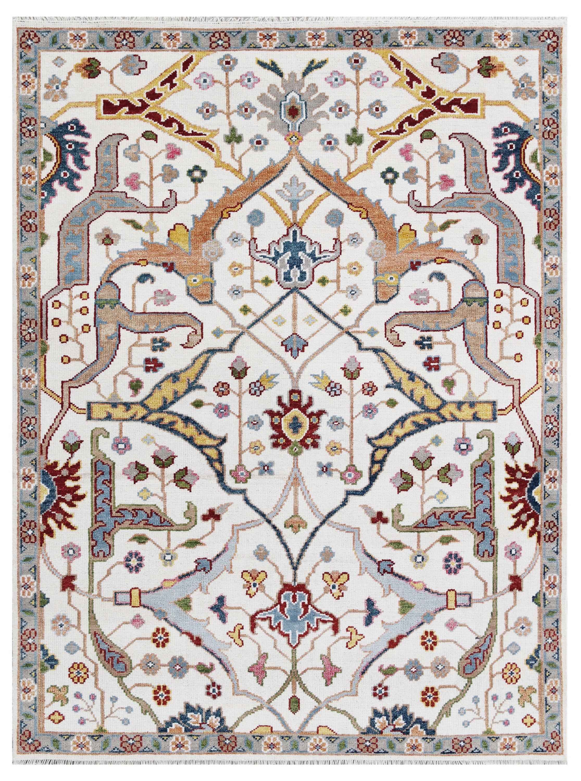 EORC Ivory Hand Knotted Wool Bidjar Rug