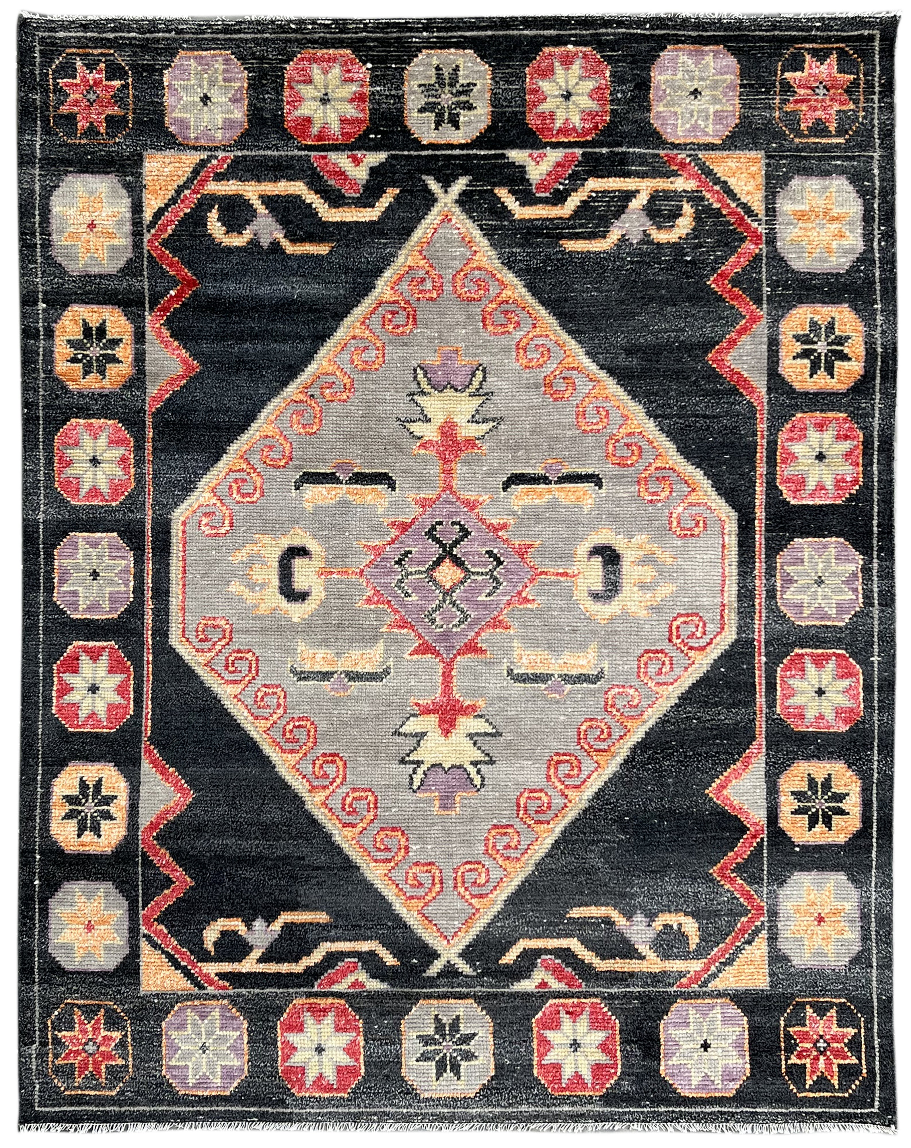 EORC Charcoal Hand Knotted Wool Oriental Agra Rug