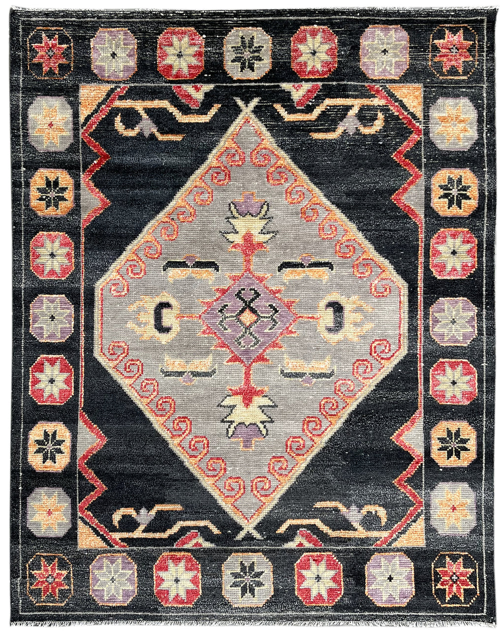 EORC Charcoal Hand Knotted Wool Oriental Agra Rug