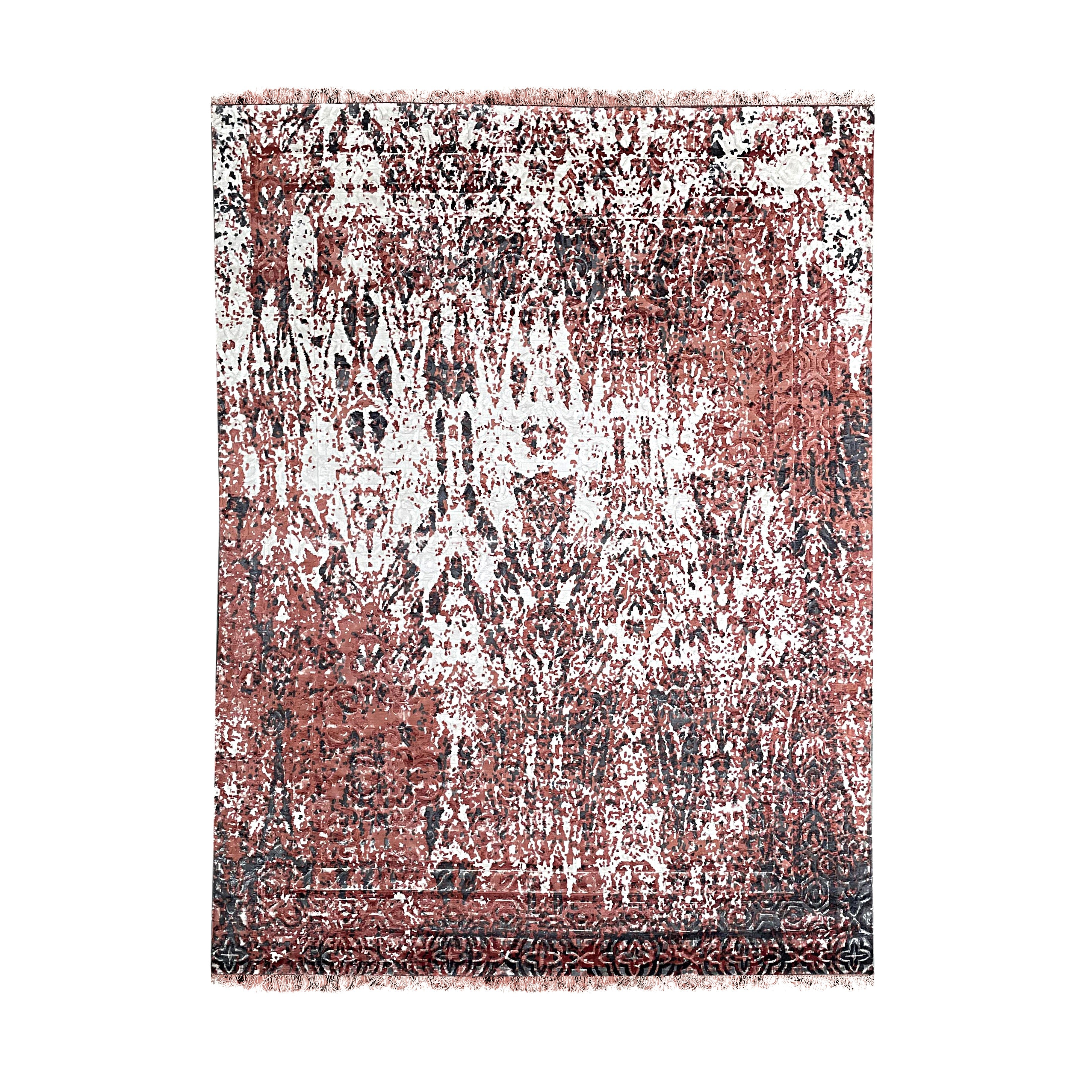 EORC Ivory/Red Hand Knotted Wool Rug