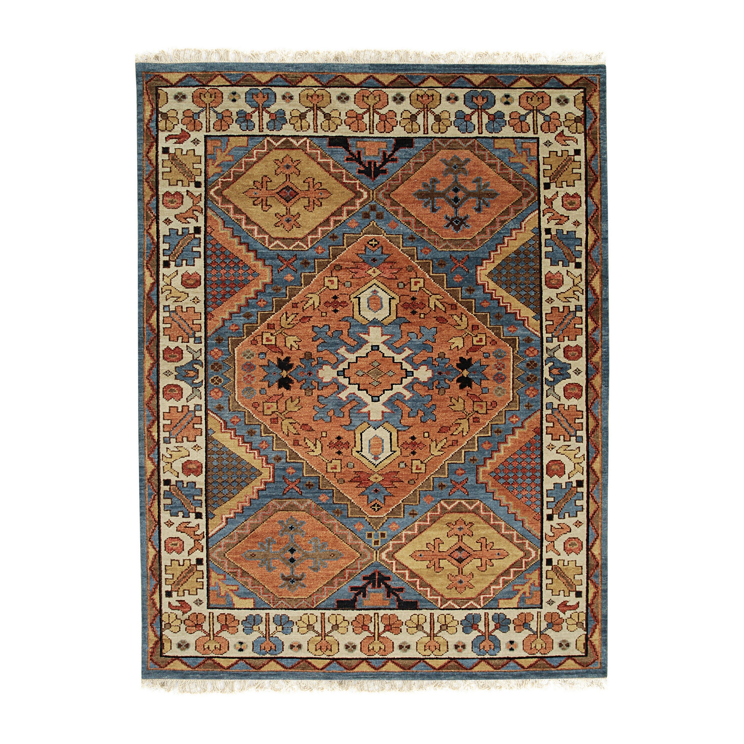 EORC Blue Hand Knotted Wool Knot Rug