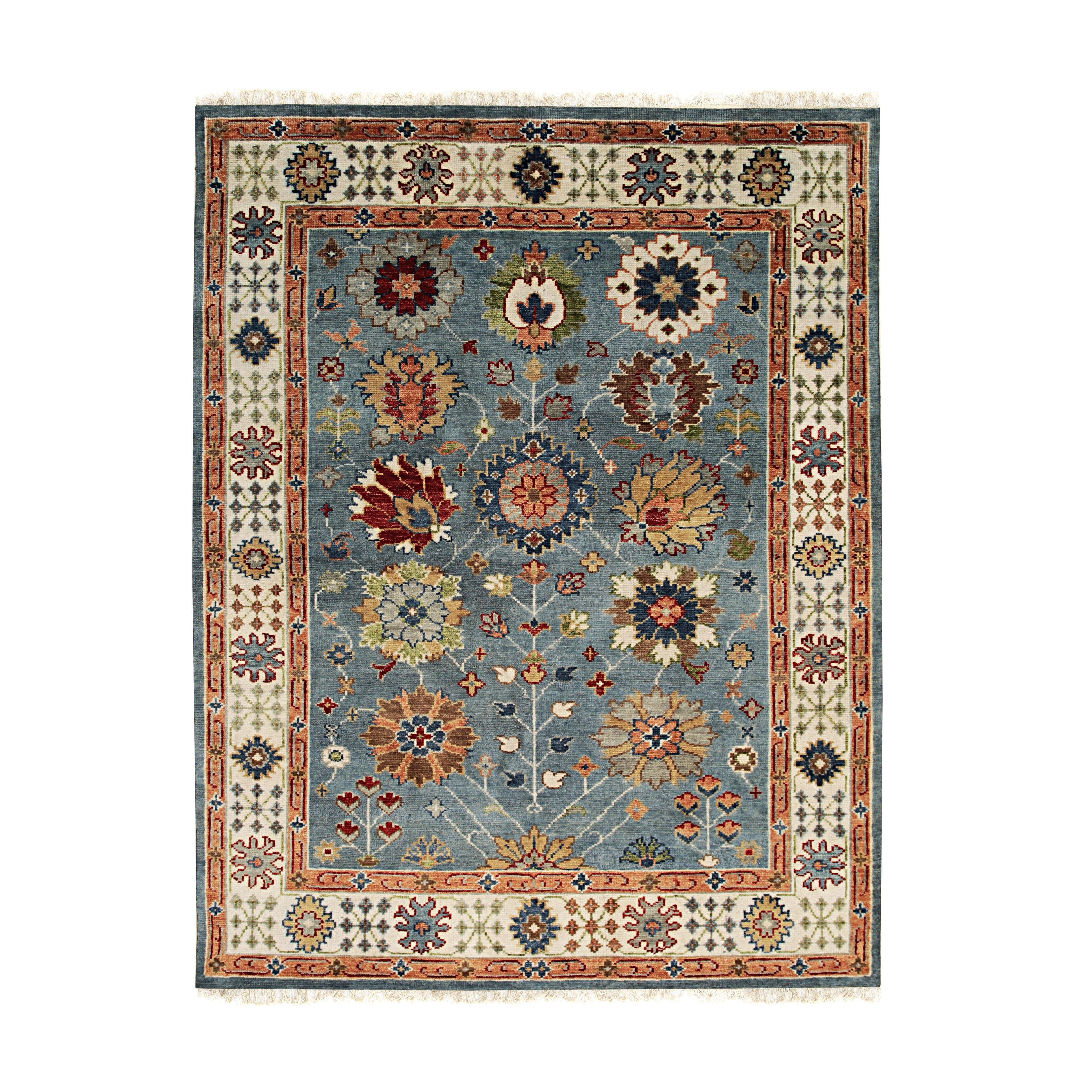 EORC Blue/Ivory Hand Knotted Wool Knot Rug