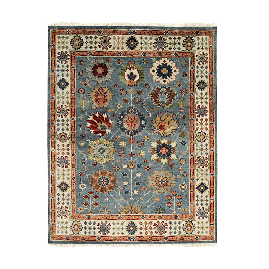 EORC Blue/Ivory Hand Knotted Wool Knot Rug
