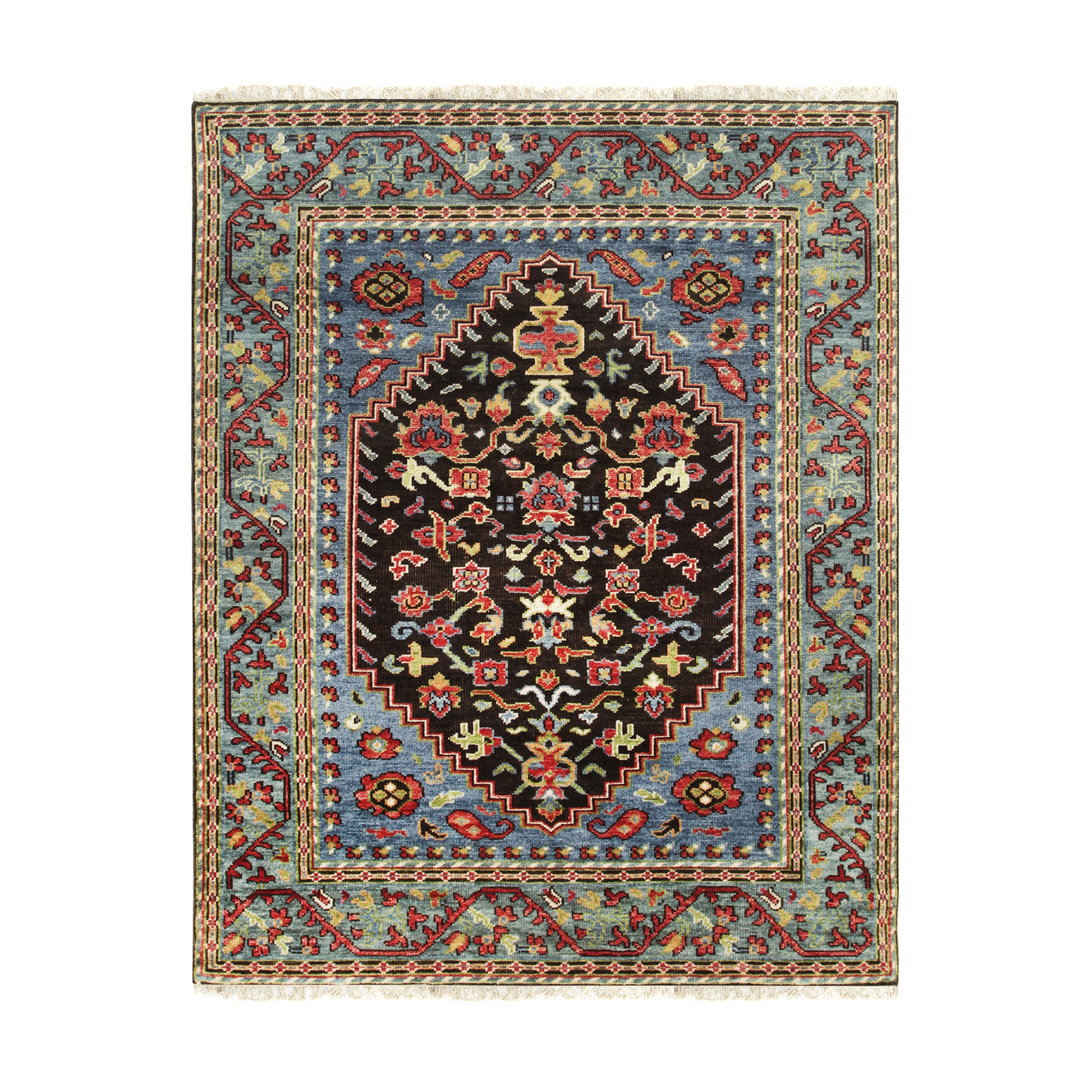 EORC Green Hand Knotted Wool Knot Rug