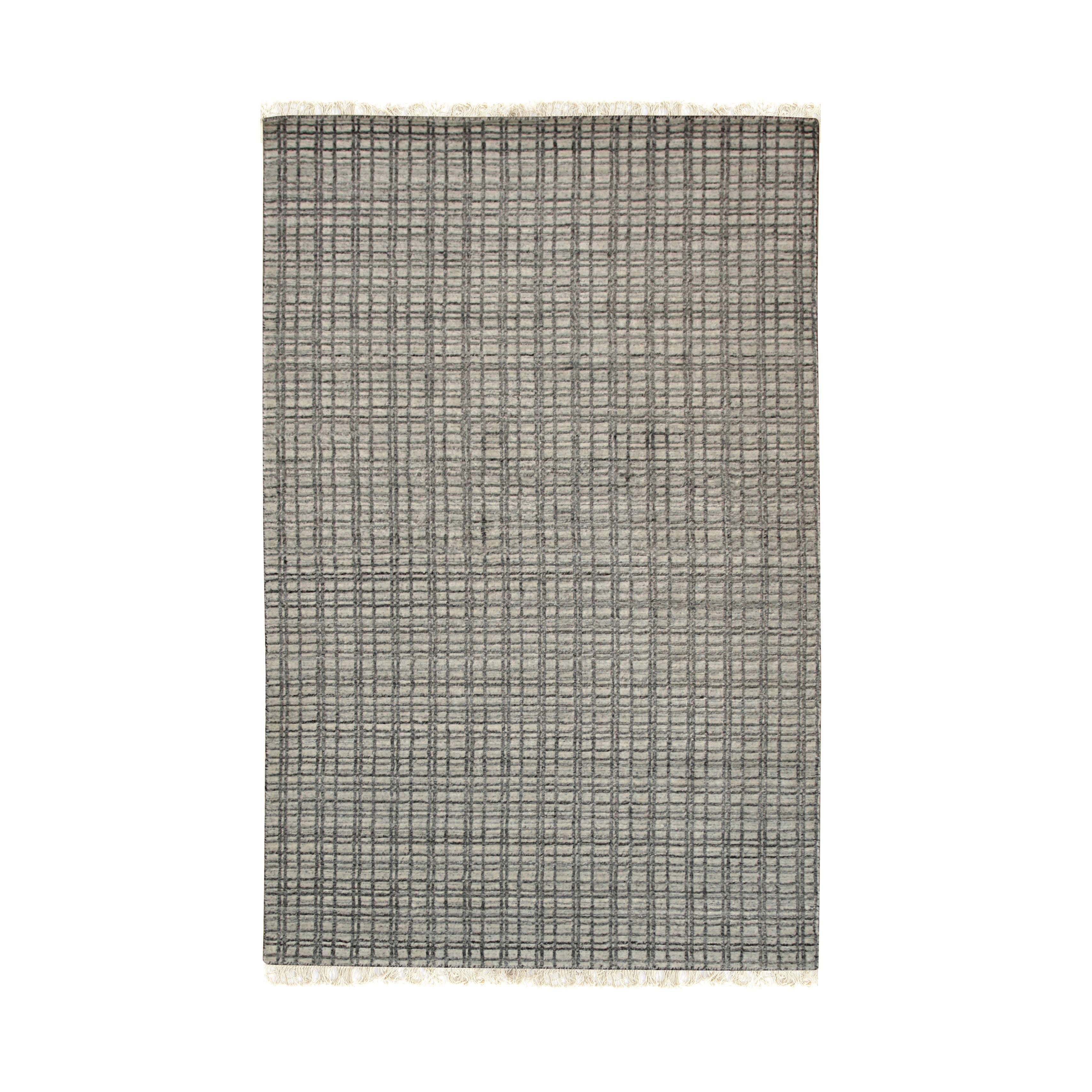 EORC Beige Handmade Wool & Viscose Loom Check Rug