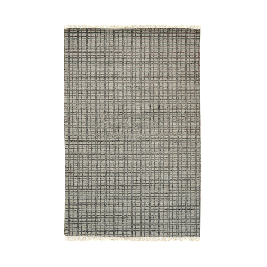 EORC Beige Handmade Wool & Viscose Loom Check Rug