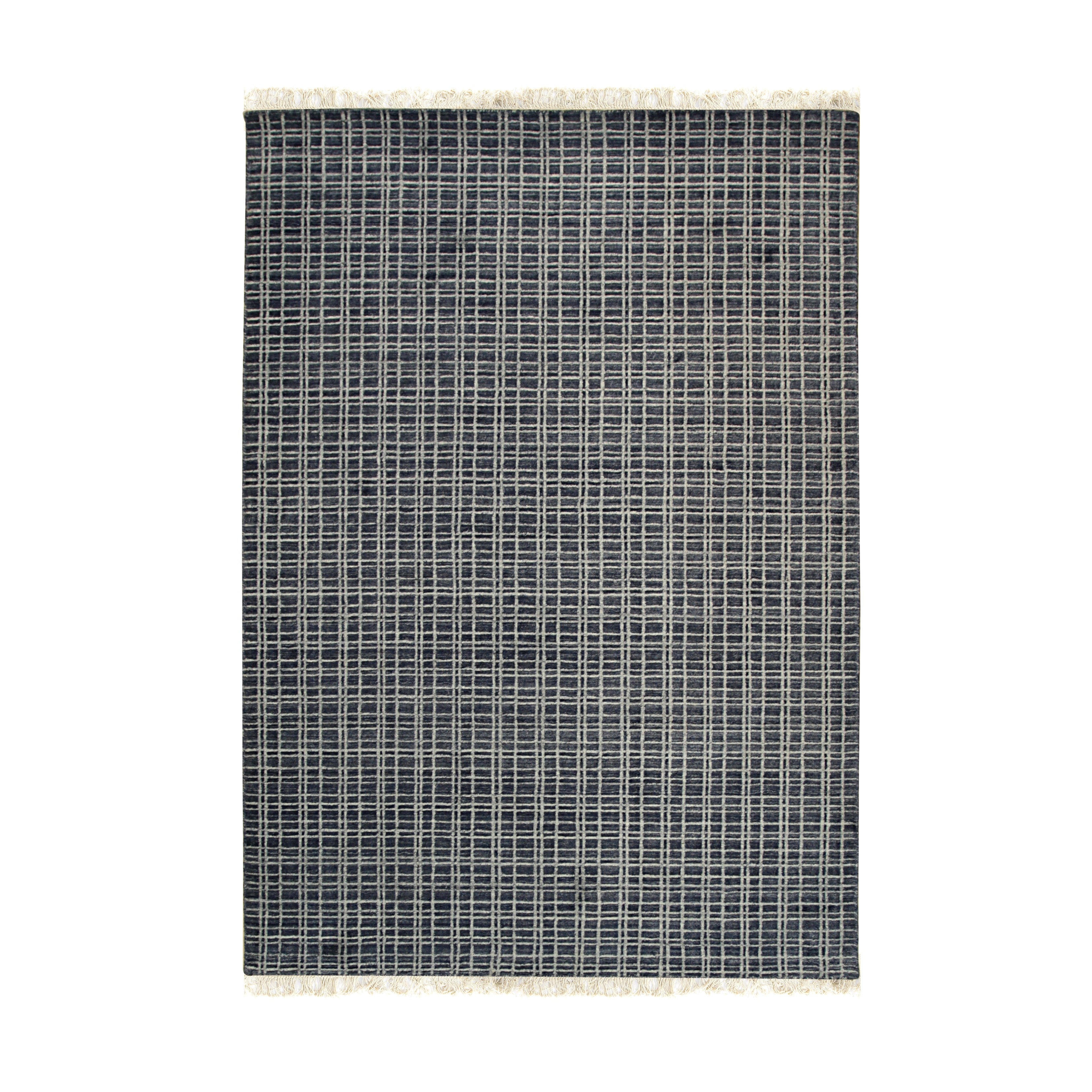 EORC Blue Handmade Wool & Viscose Loom Check Rug