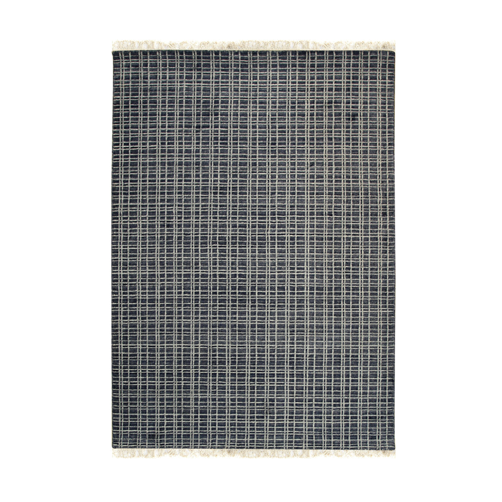 EORC Blue Handmade Wool & Viscose Loom Check Rug