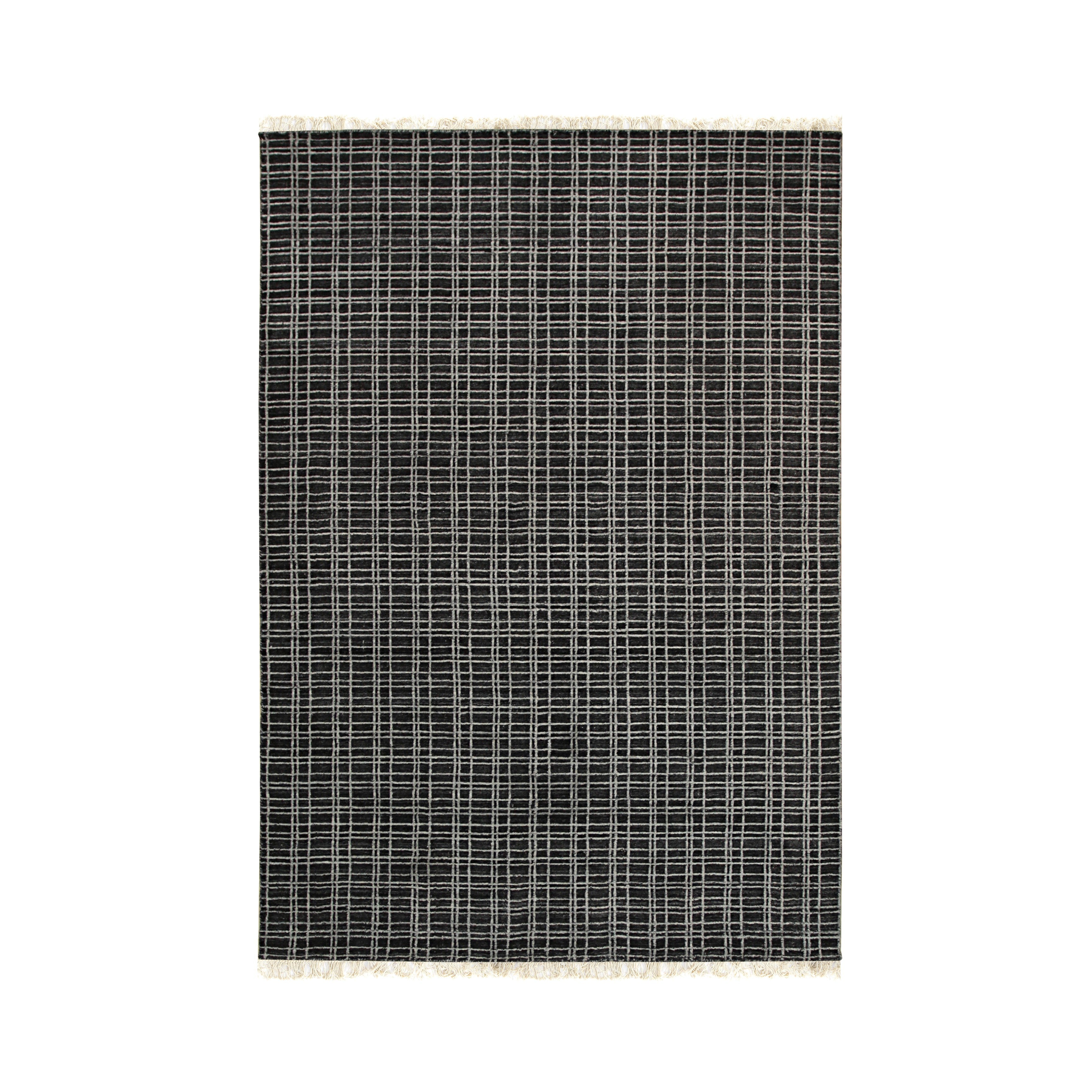 EORC Charcoal Handmade Wool & Viscose Loom Check Rug