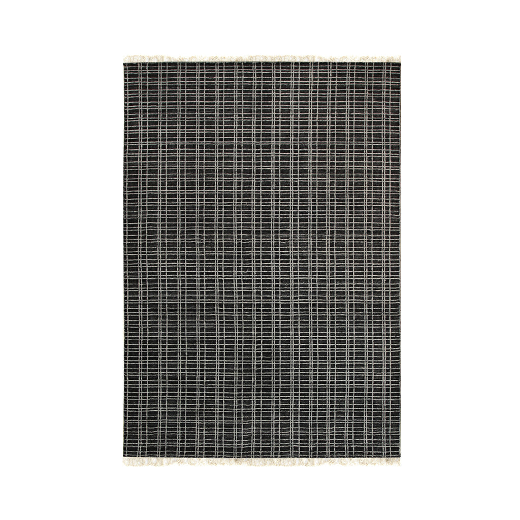 EORC Charcoal Handmade Wool & Viscose Loom Check Rug