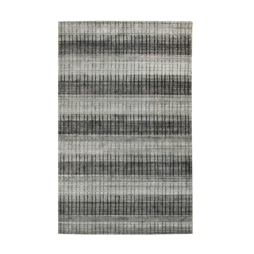 EORC Gray Handmade Wool & Viscose Loom Check Rug