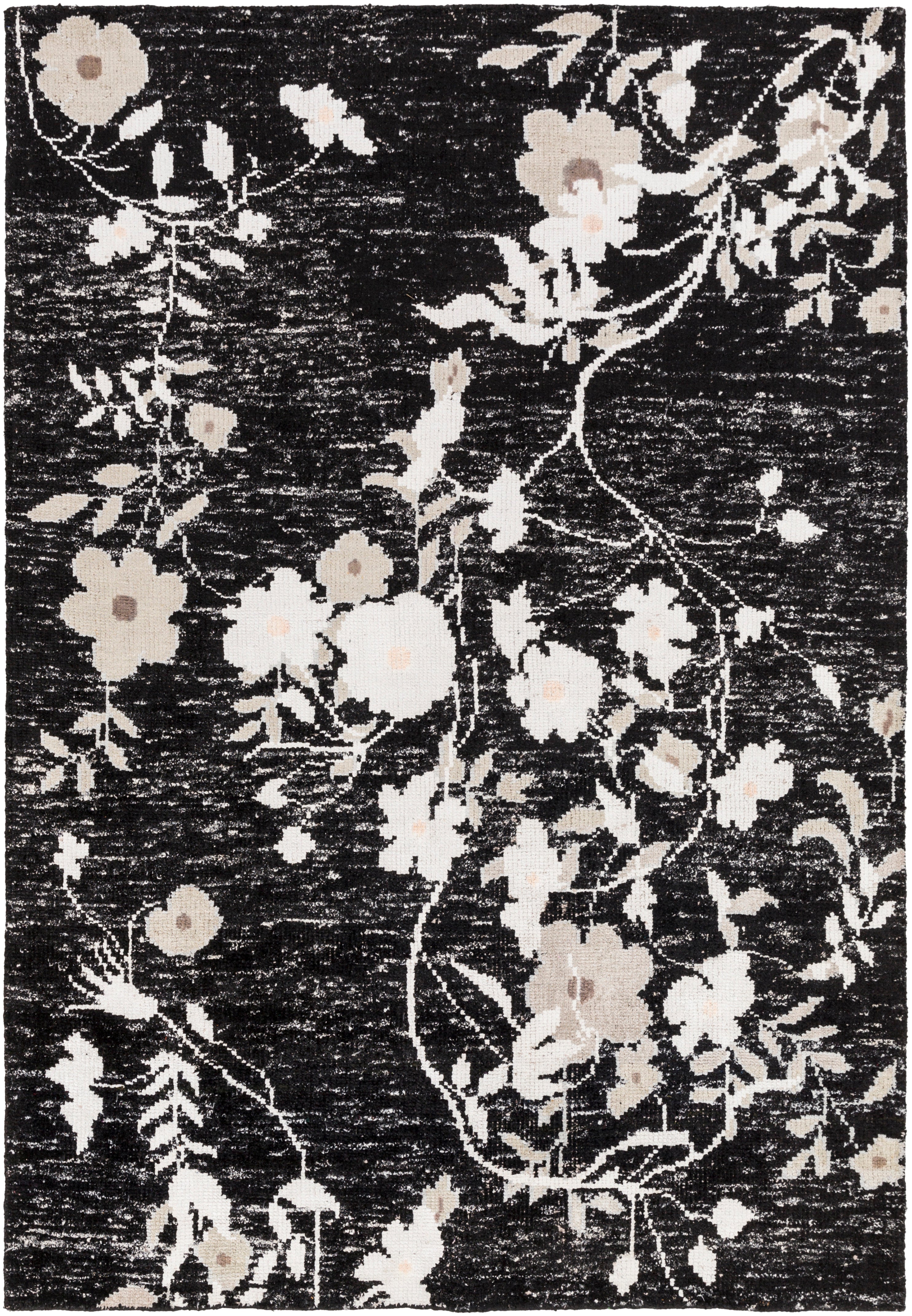 Surya Linnea LIA1001 Black/Gray Floral and Paisley Area Rug