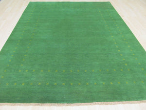 EORC Handmade Wool Green Traditional Solid Lori Baft Rug