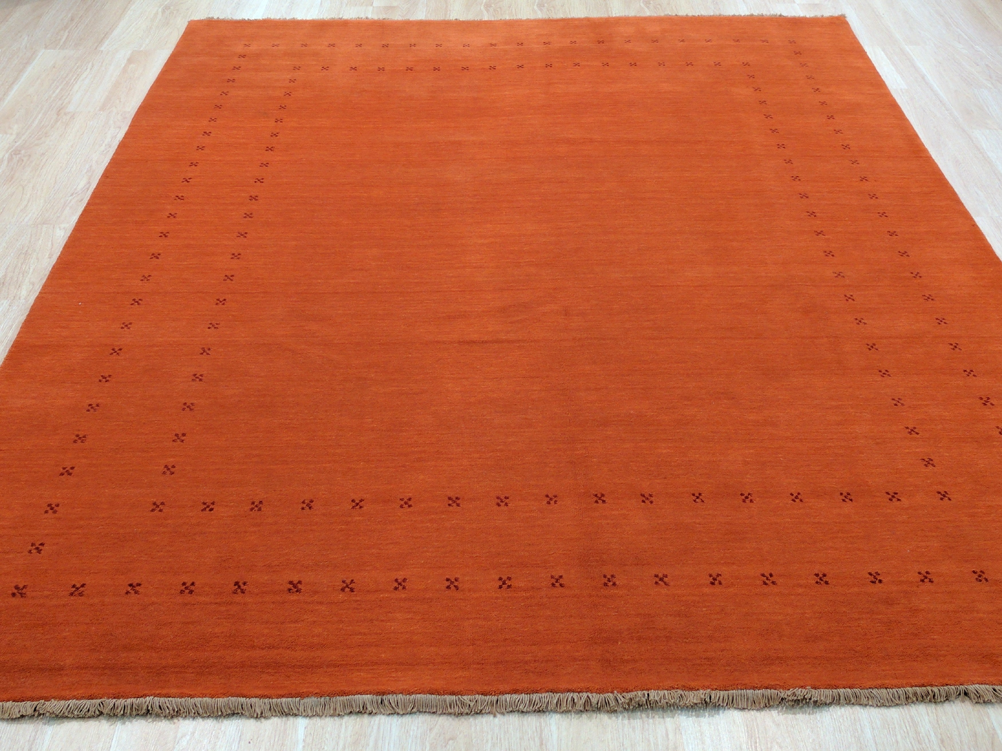 EORC Handmade Wool Orange Traditional Solid Lori Baft Rug