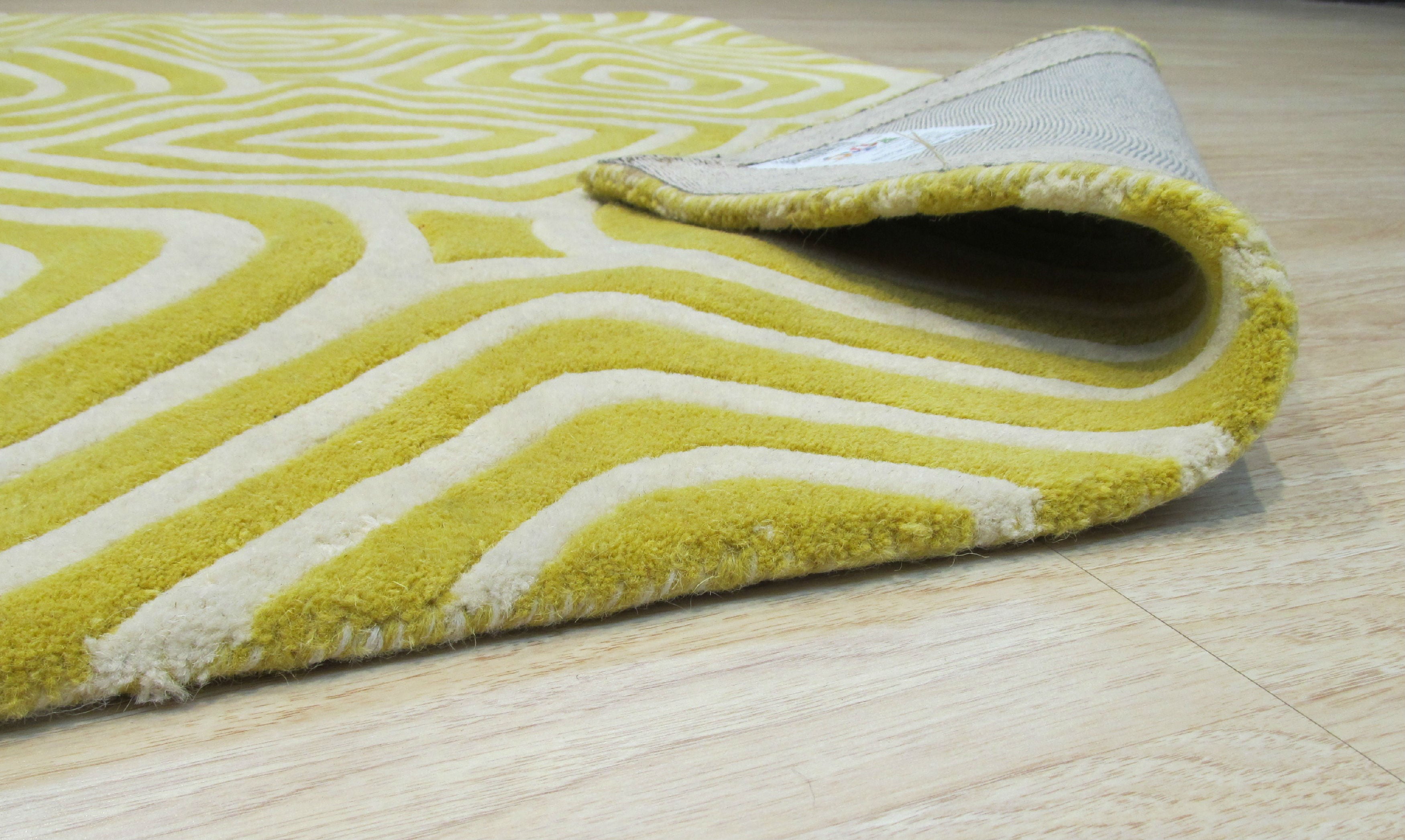 EORC Hand-tufted Wool Yellow Transitional Geometric Marla Rug