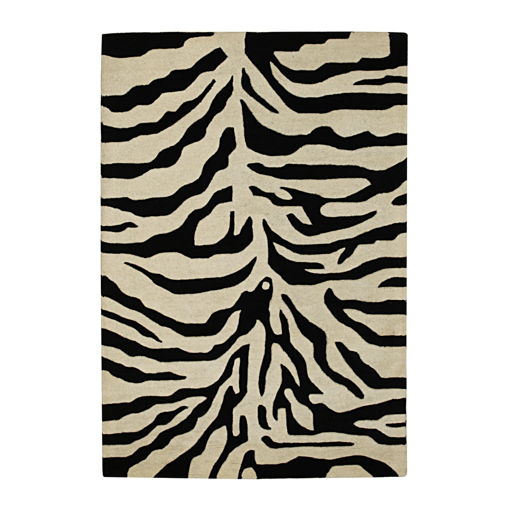 EORC Black Hand-Tufted Wool Tufted Rug