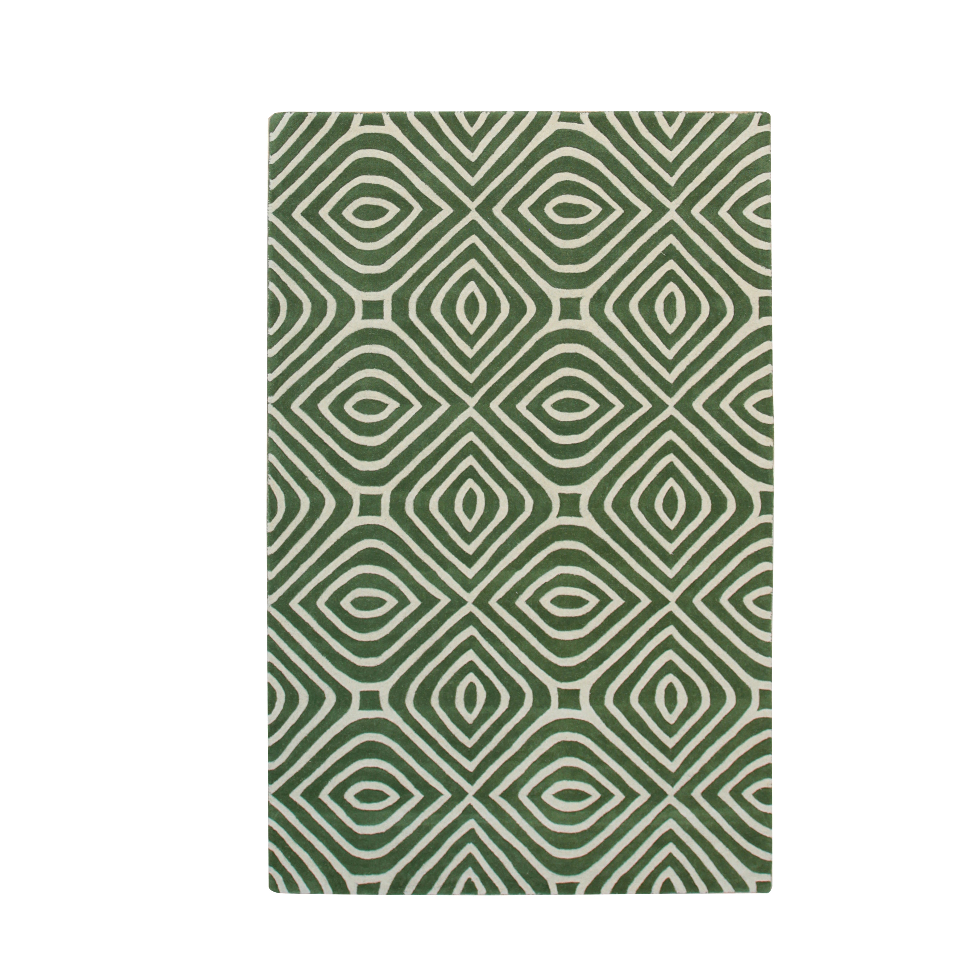 EORC Green Hand-Tufted Wool Stripes Rug