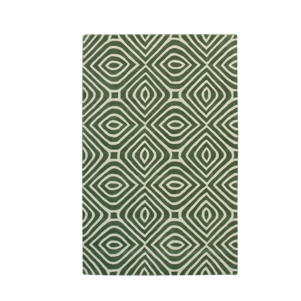 EORC Green Hand-Tufted Wool Stripes Rug