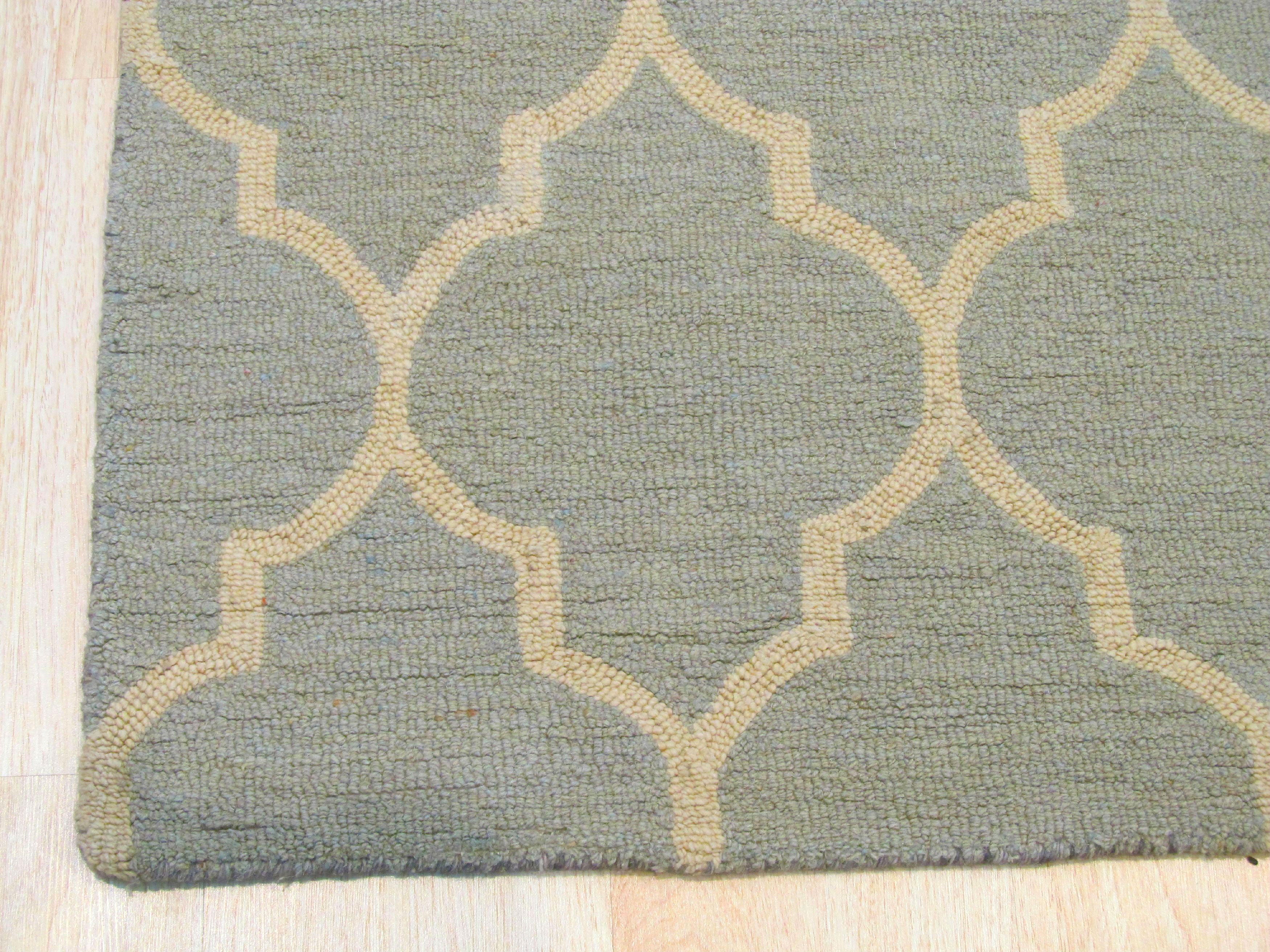 EORC Hand-tufted Wool Light Green Traditional Trellis Moroccan Rug