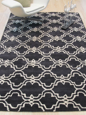 EORC Hand-tufted Wool Black Traditional Trellis Moroccan Rug