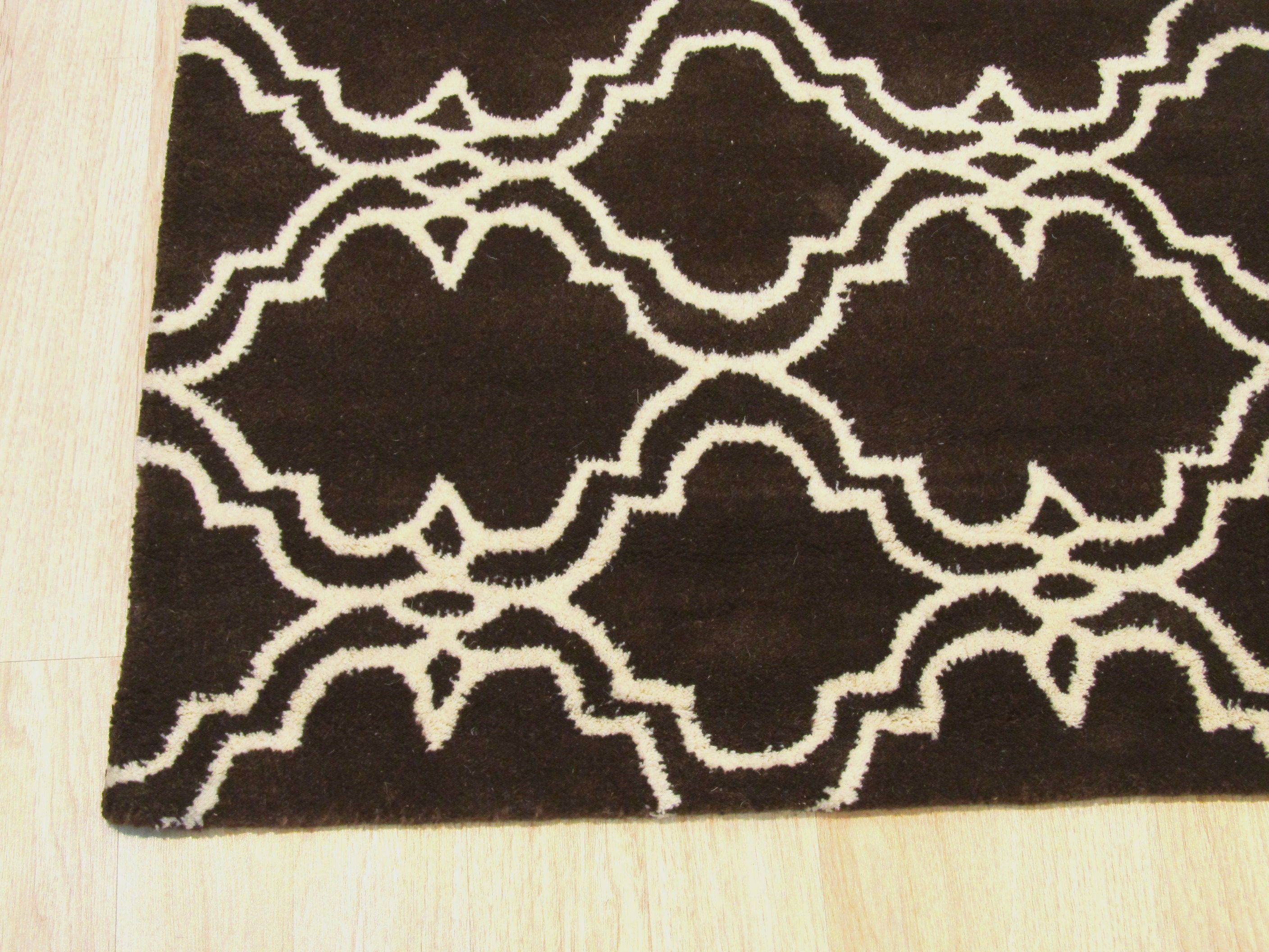 EORC Hand-tufted Wool Brown Traditional Trellis Moroccan Rug