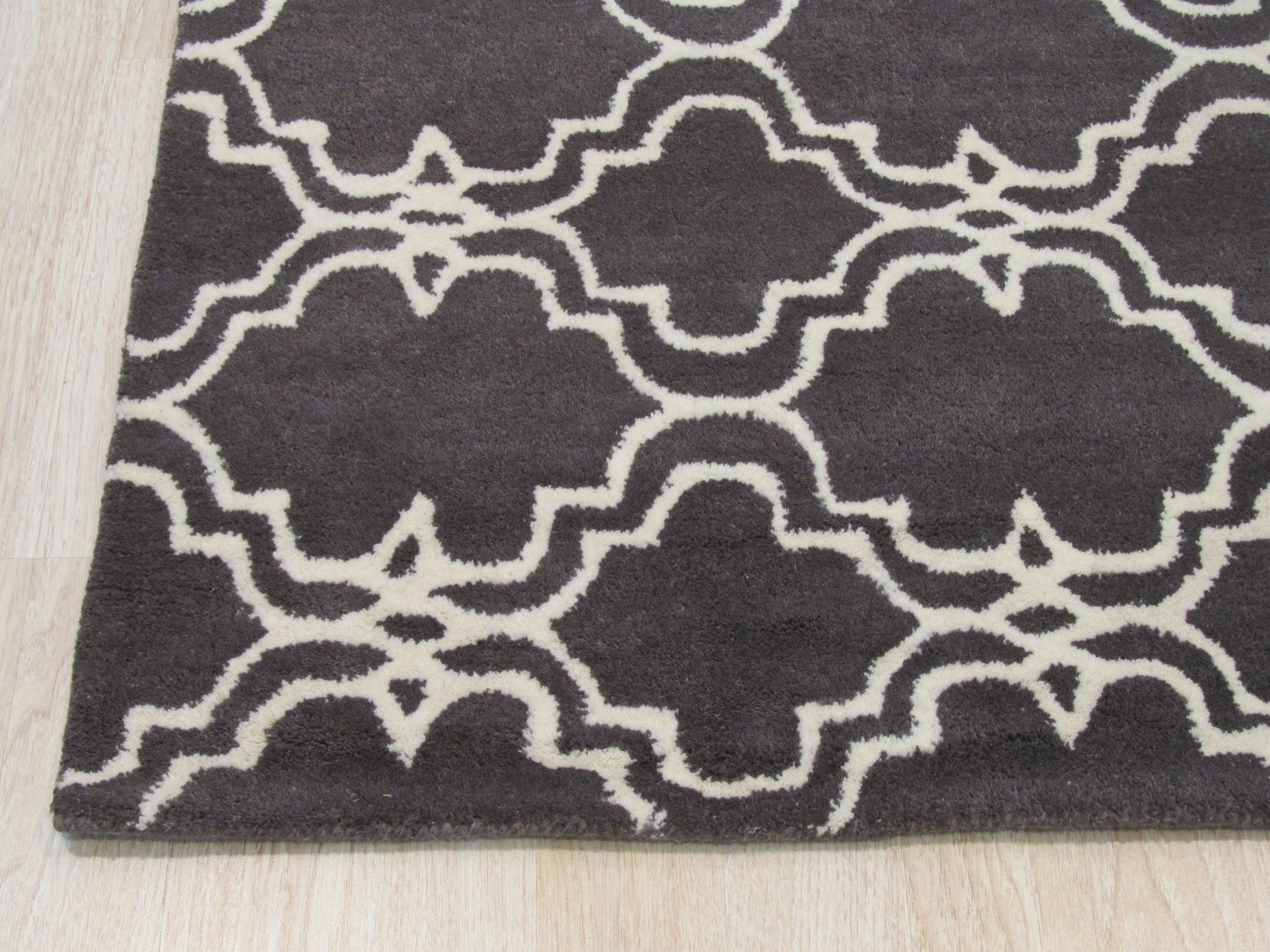EORC Hand-tufted Wool Gray Traditional Trellis Moroccan Rug