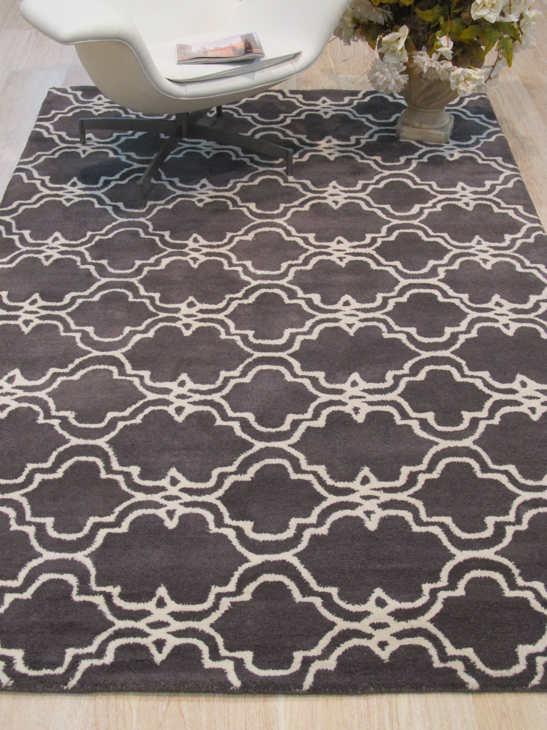 EORC Hand-tufted Wool Gray Traditional Trellis Moroccan Rug