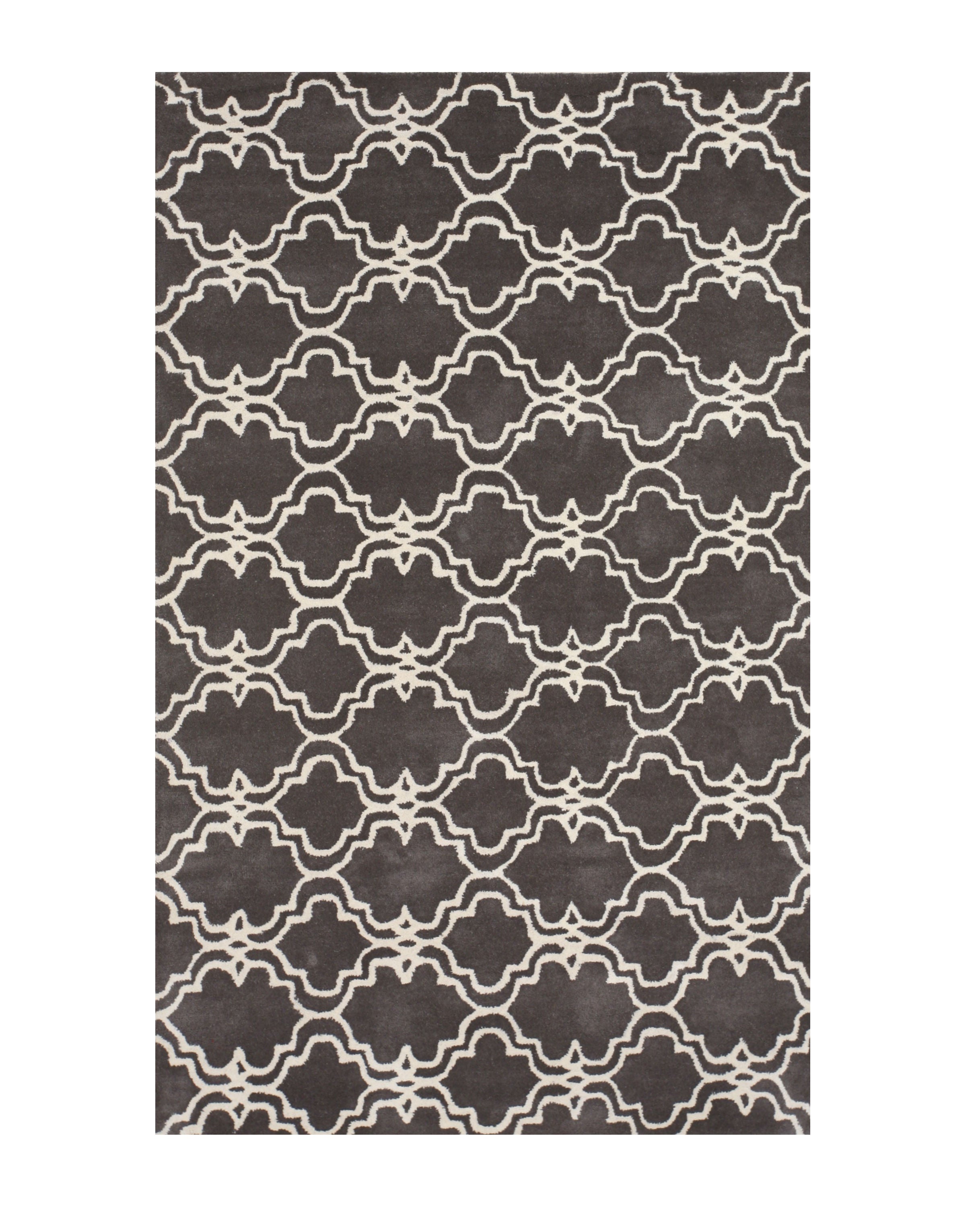 EORC Hand-tufted Wool Gray Traditional Trellis Moroccan Rug