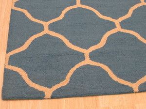 EORC Hand-tufted Wool Teal Traditional Trellis Moroccan Rug