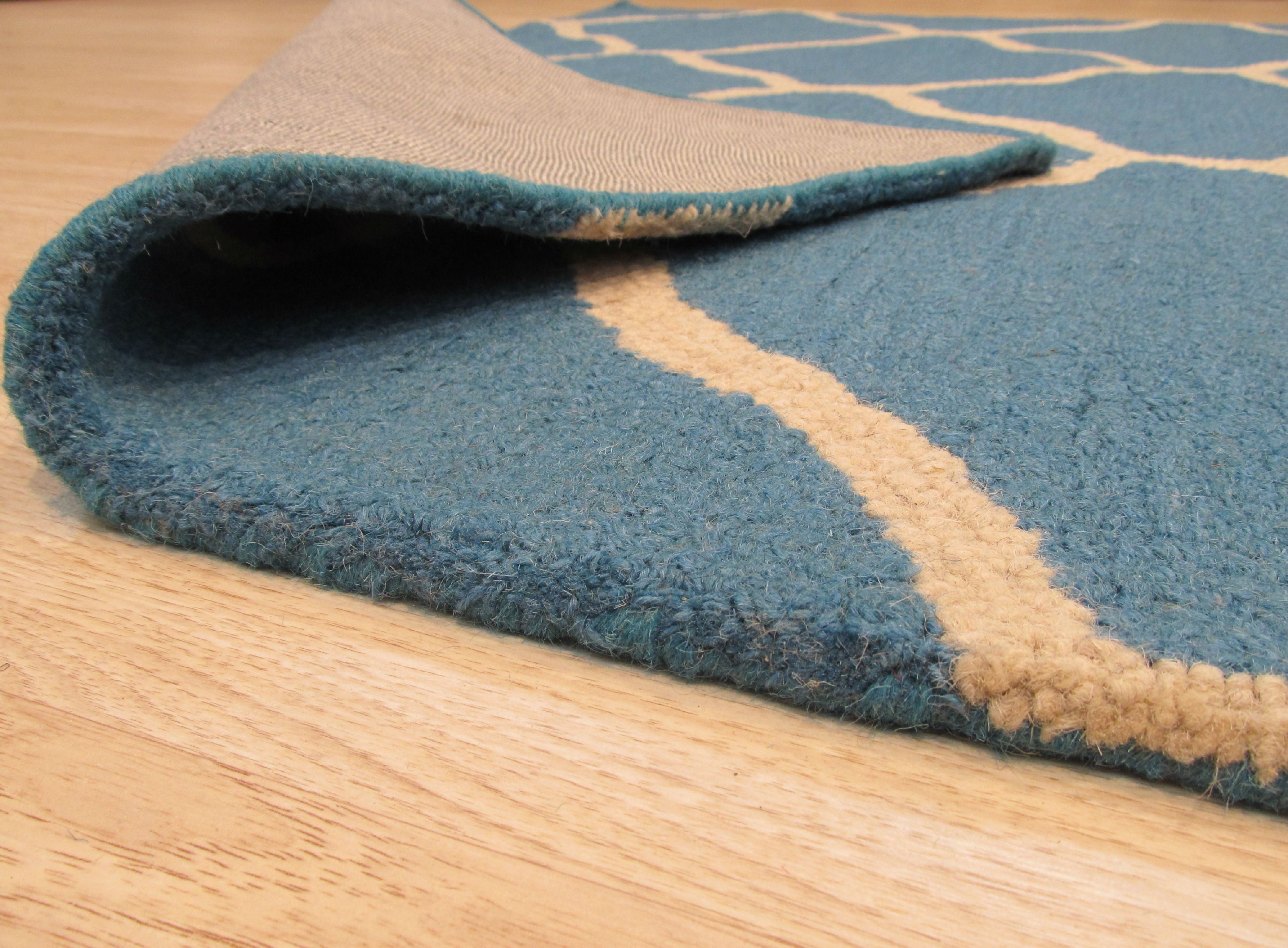 EORC Hand-tufted Wool Teal Traditional Trellis Moroccan Rug