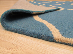 EORC Hand-tufted Wool Teal Traditional Trellis Moroccan Rug