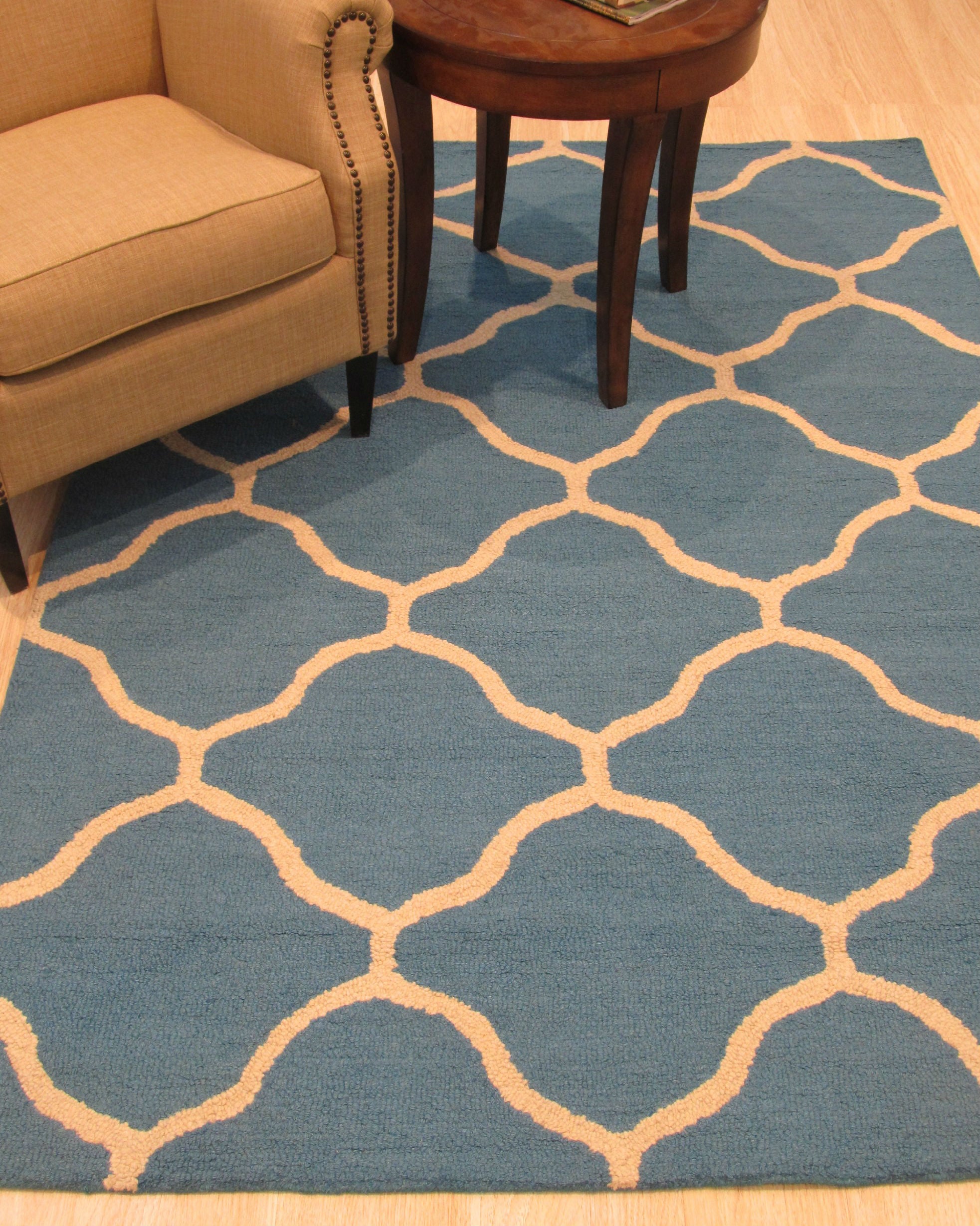 EORC Hand-tufted Wool Teal Traditional Trellis Moroccan Rug