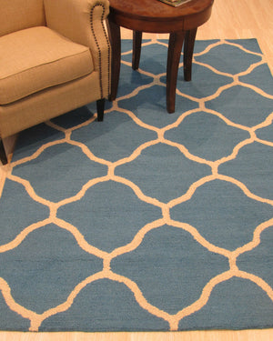 EORC Hand-tufted Wool Teal Traditional Trellis Moroccan Rug