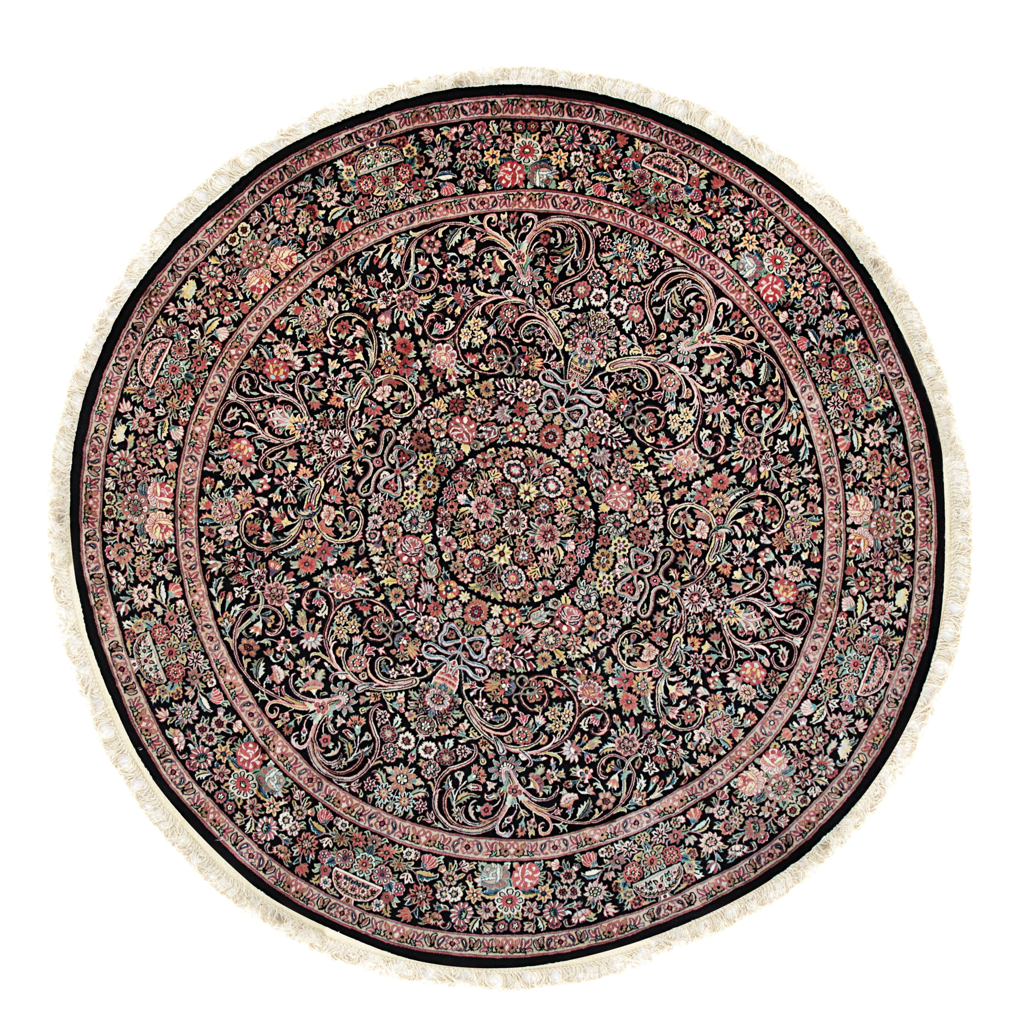 EORC Black Hand Knotted Wool Finely Woven Indo Tabriz Rug