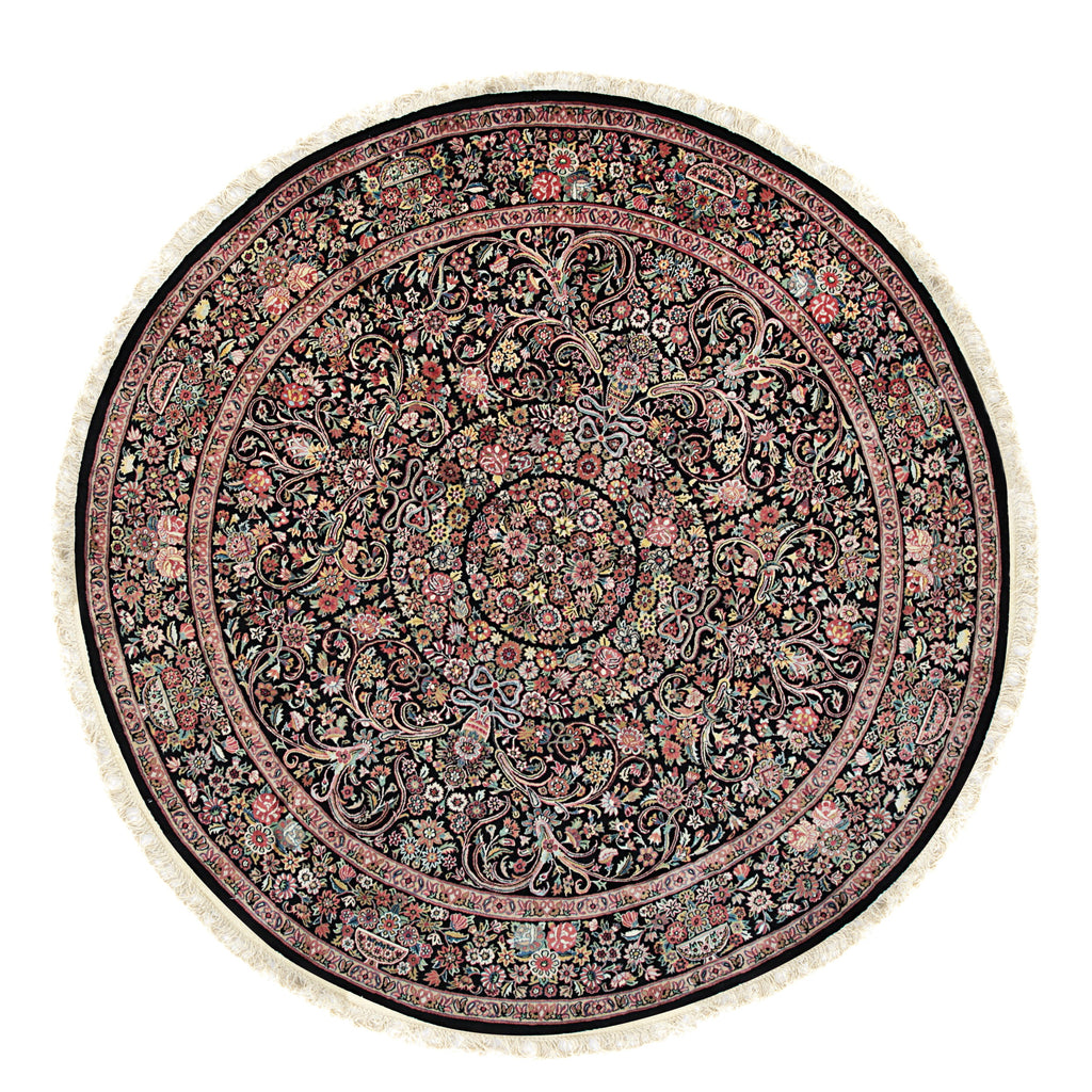 EORC Black Hand Knotted Wool Finely Woven Indo Tabriz Rug