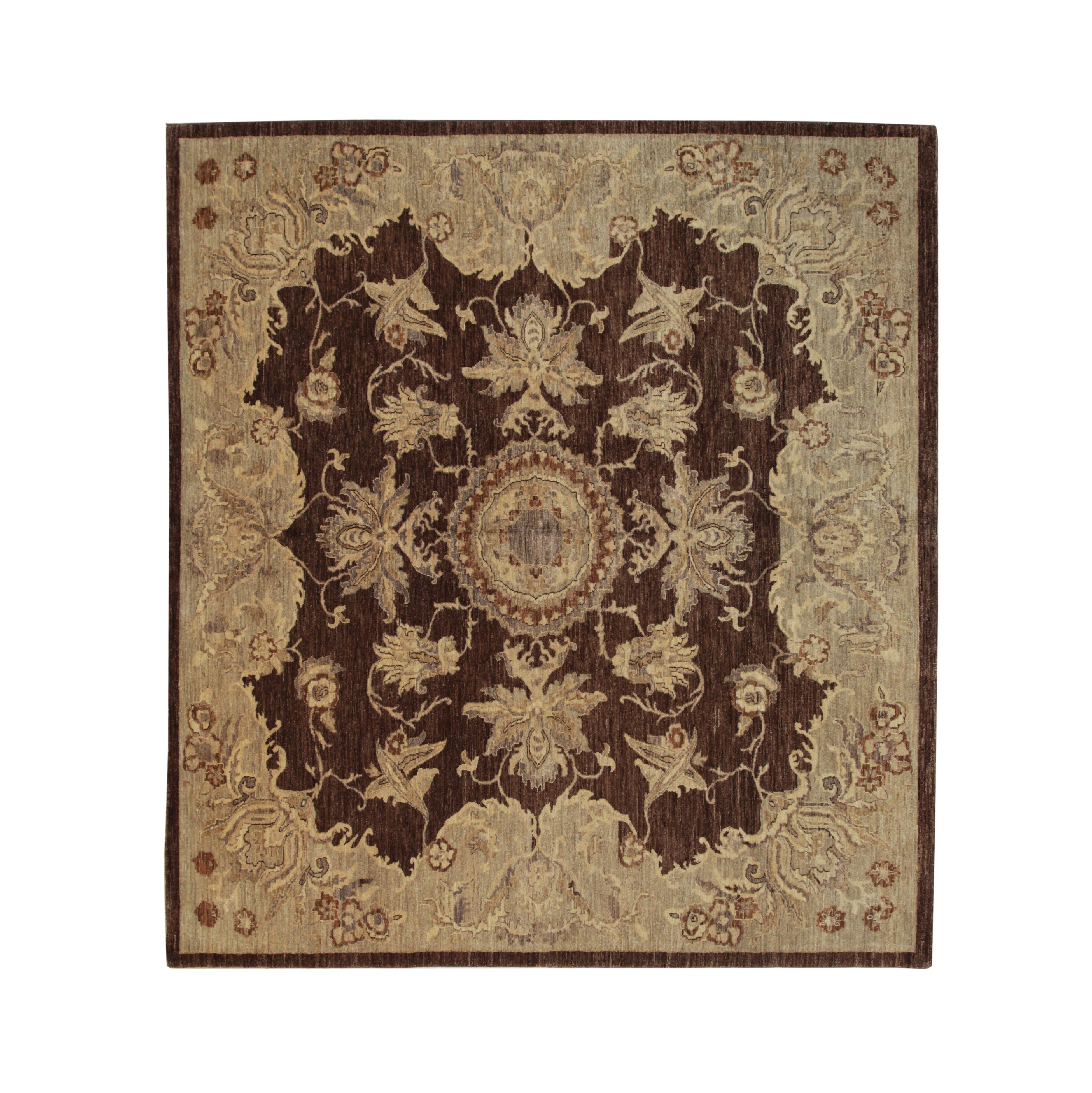 EORC Brown Hand Knotted Wool Agra Rug