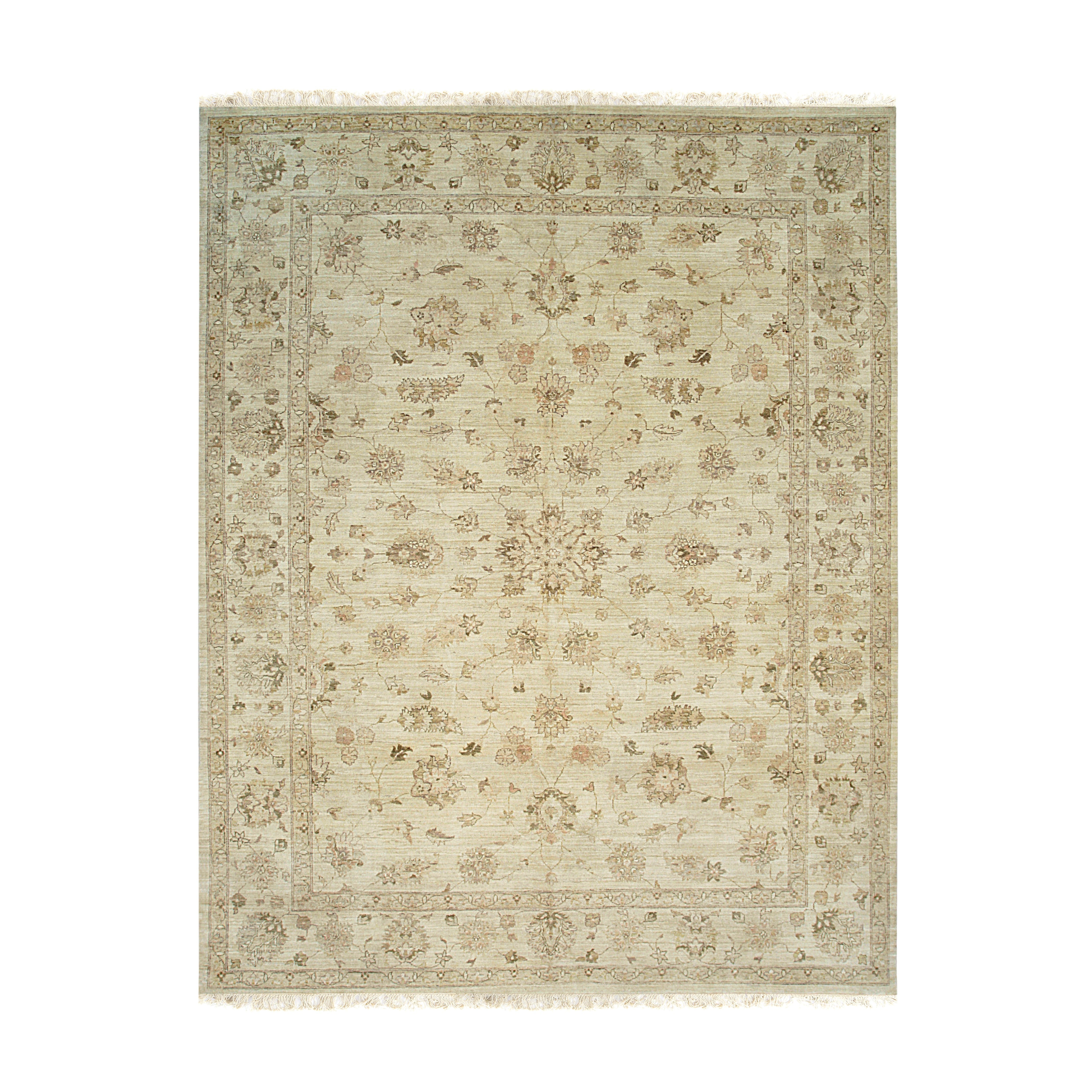 EORC Beige Hand Knotted Wool Indo Tabriz Rug