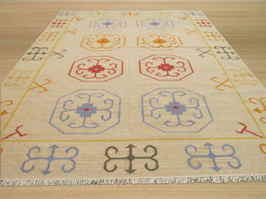 EORC Handmade Wool Beige Traditional Oriental Reversible Suzani Kilim Rug