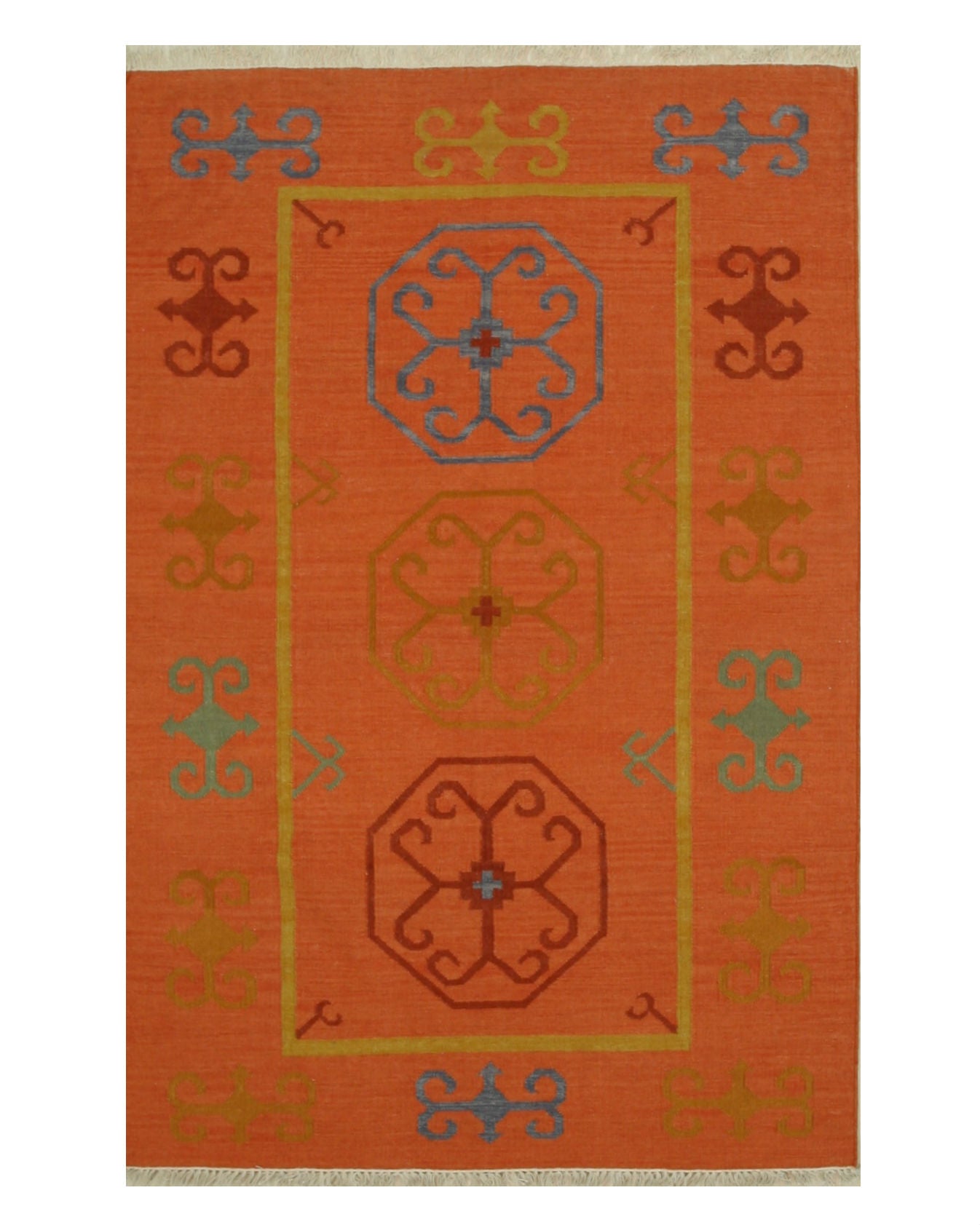 EORC Rust Handmade Wool Reversible Suzani Kilim Rug
