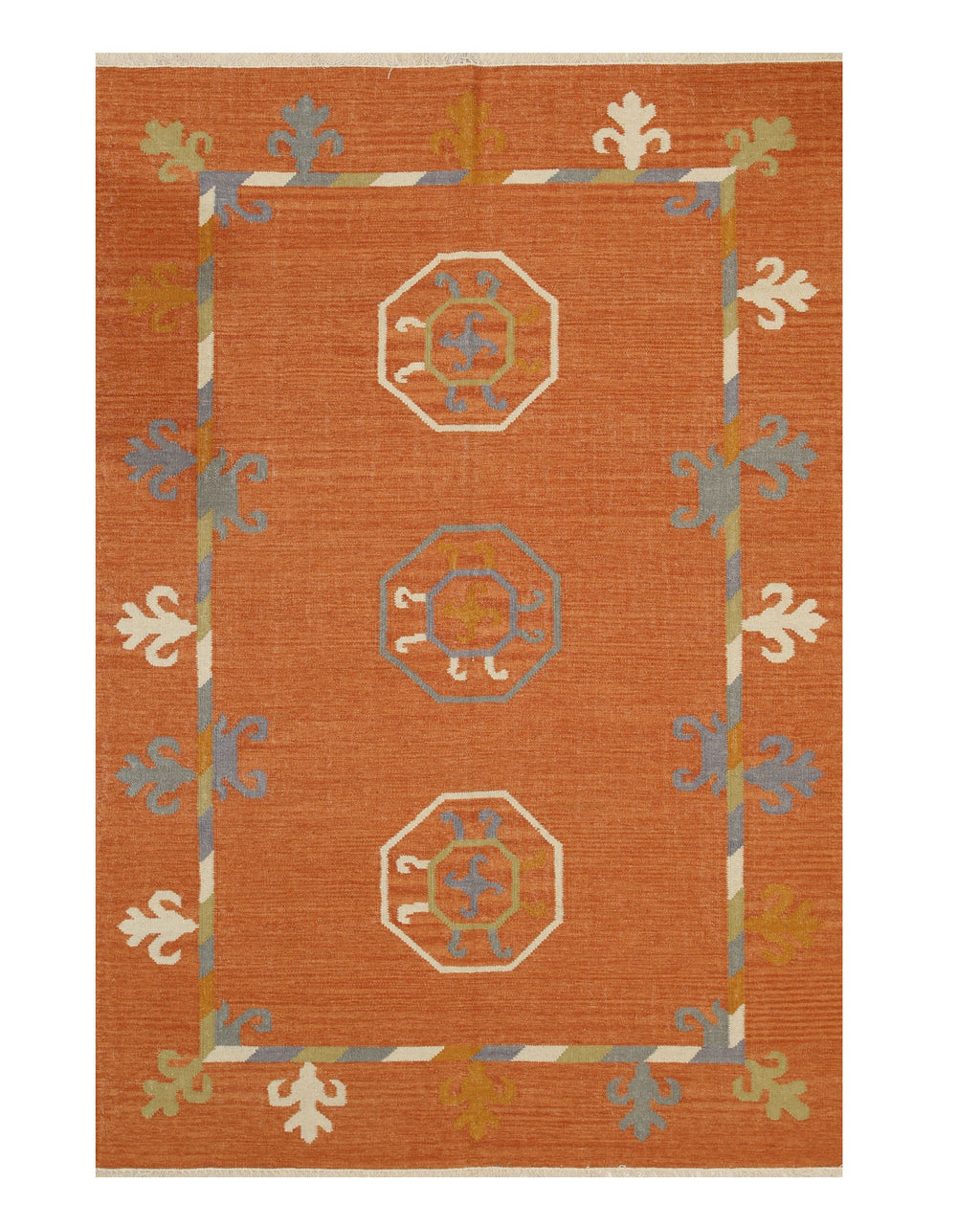 EORC Rust Handmade Wool Suzani Kilim Rug