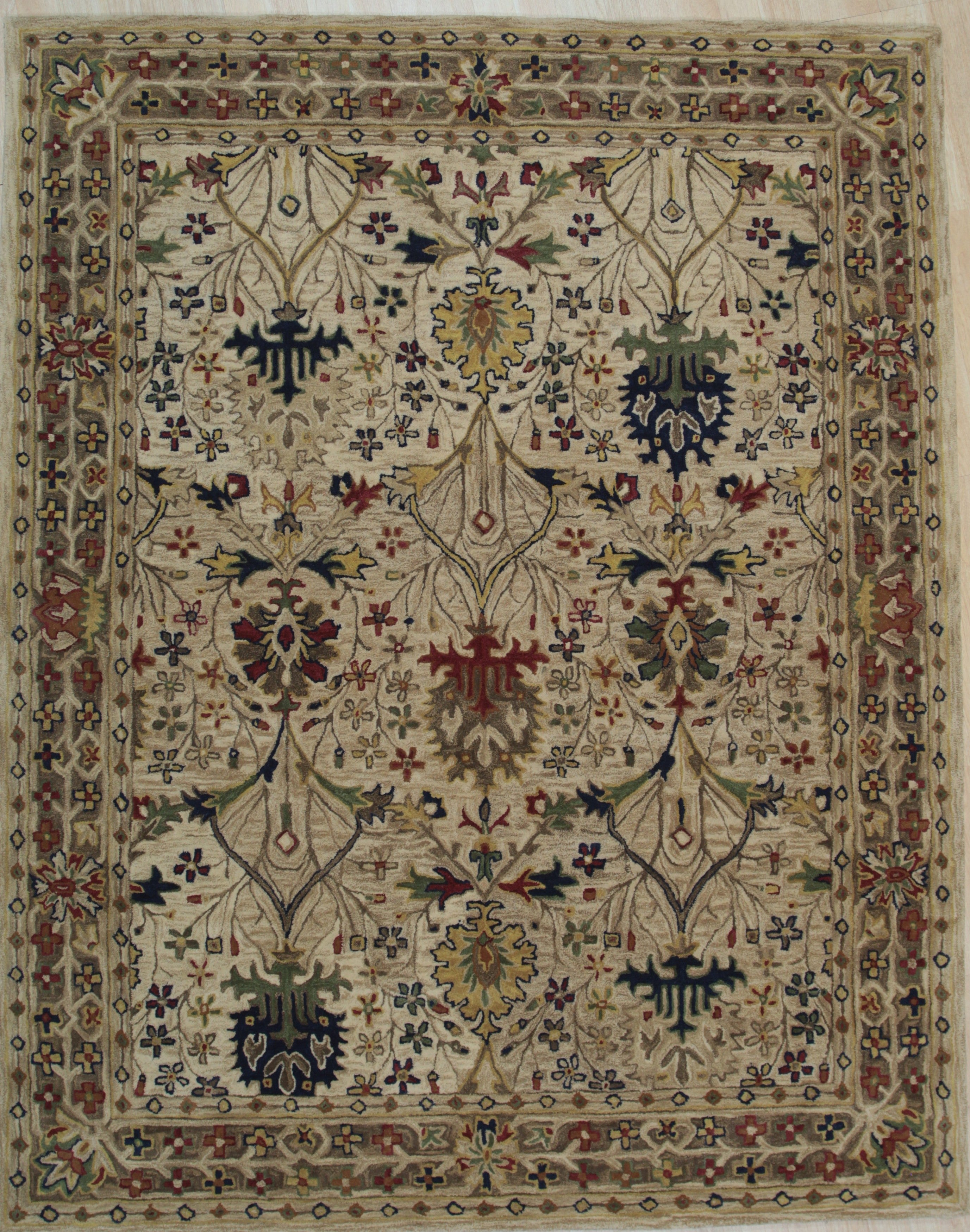 EORC Ivory Hand-Tufted Wool Morris Rug  Round